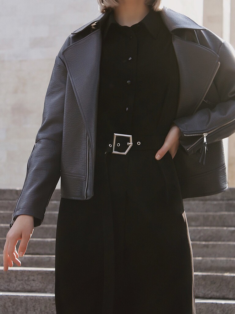 Lichi Online Fashion Store Eco Leather Jacket With Metal Fittings