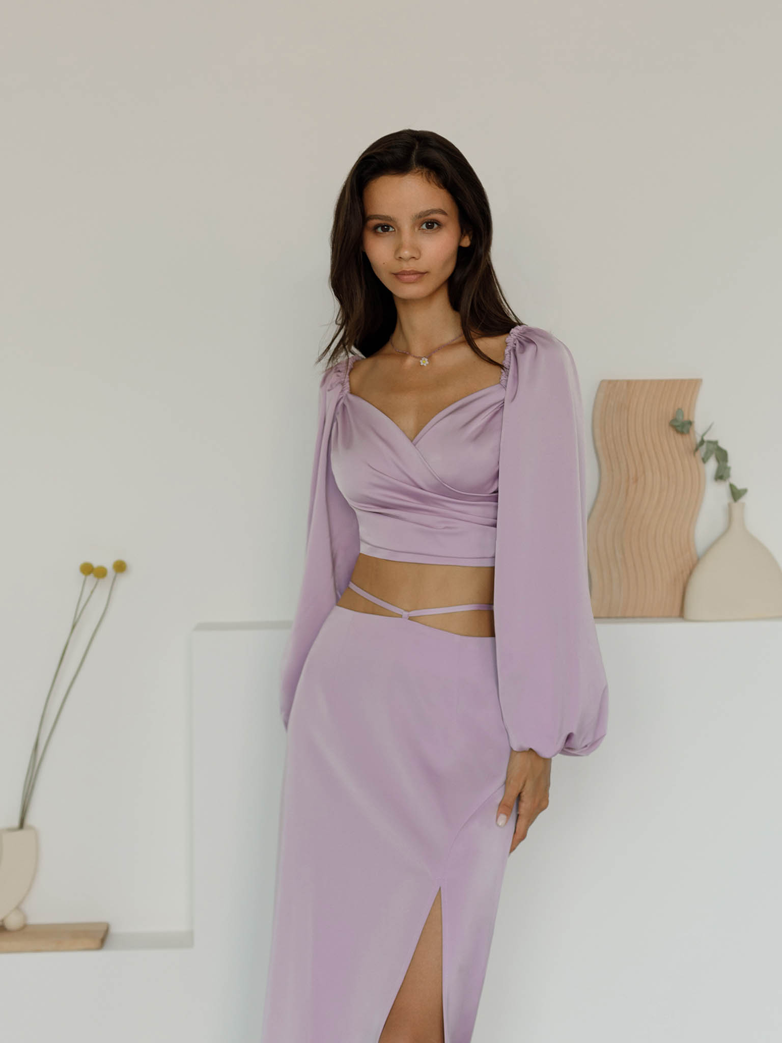 Tie-waist midi skirt
