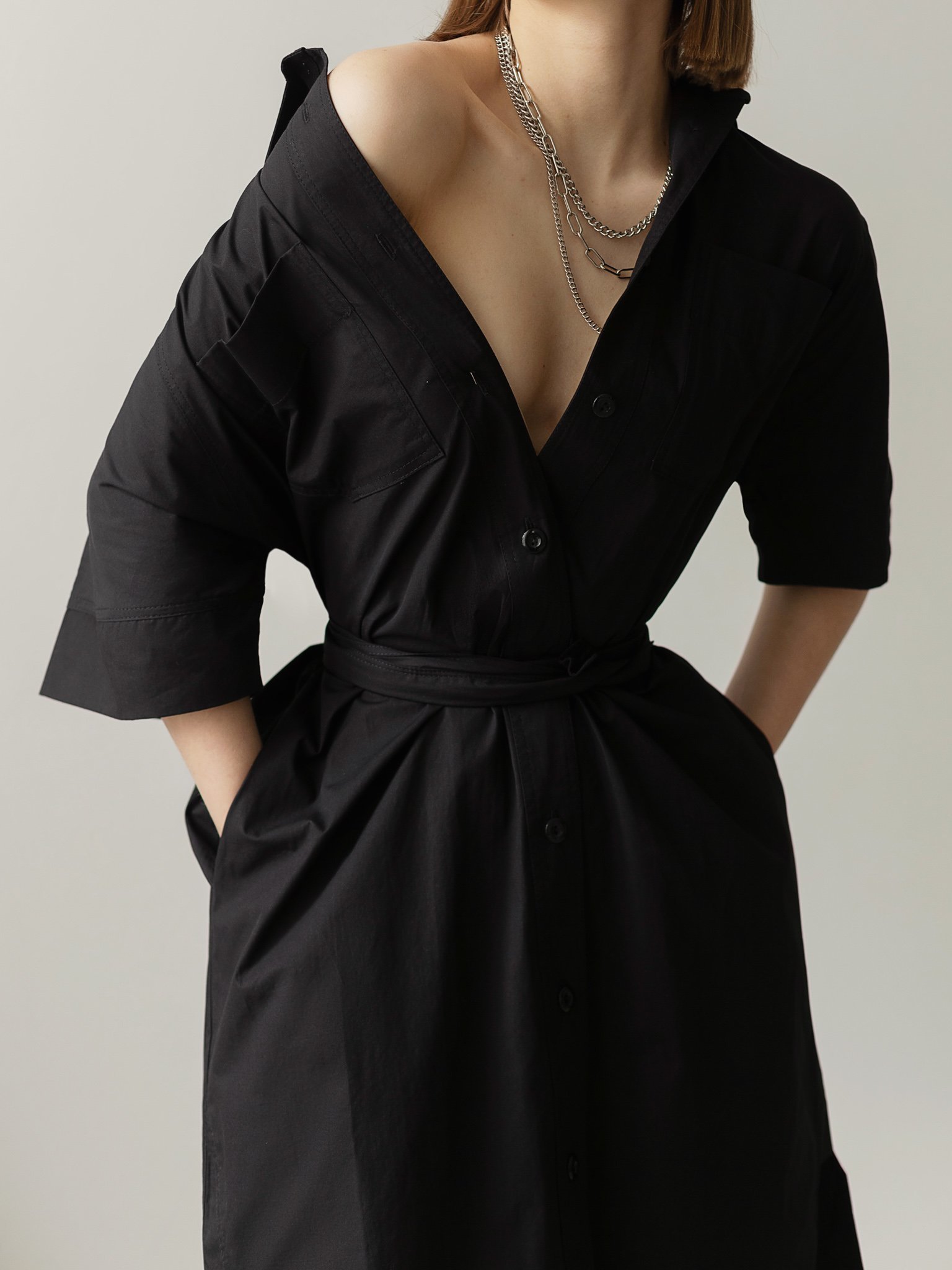 Belted cotton shirt dress :: LICHI - Online fashion store