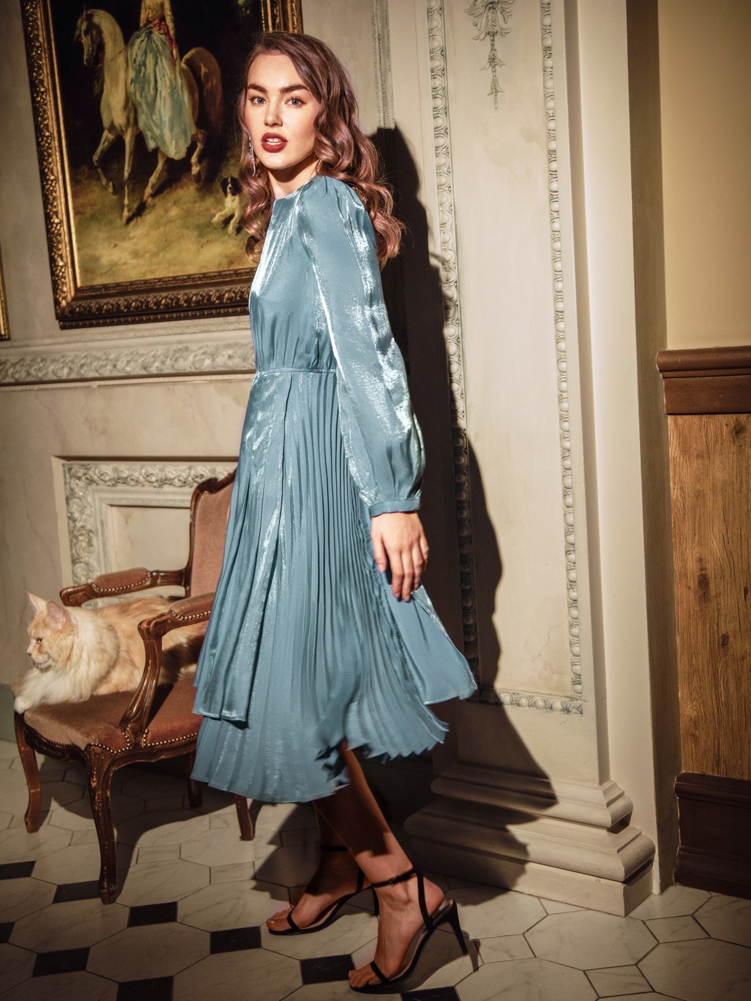 Голубое Платье Плиссе