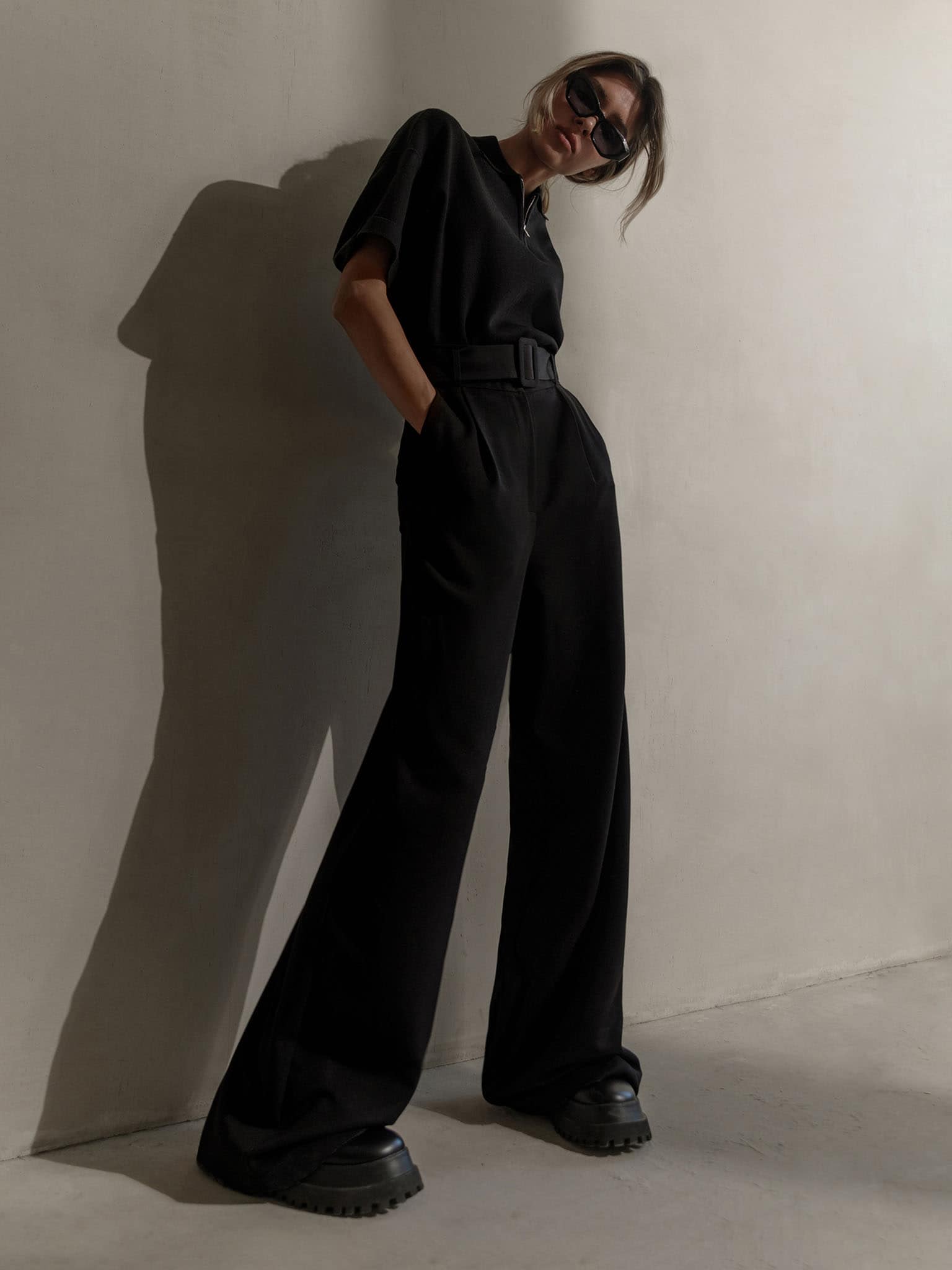 Belted palazzo pants