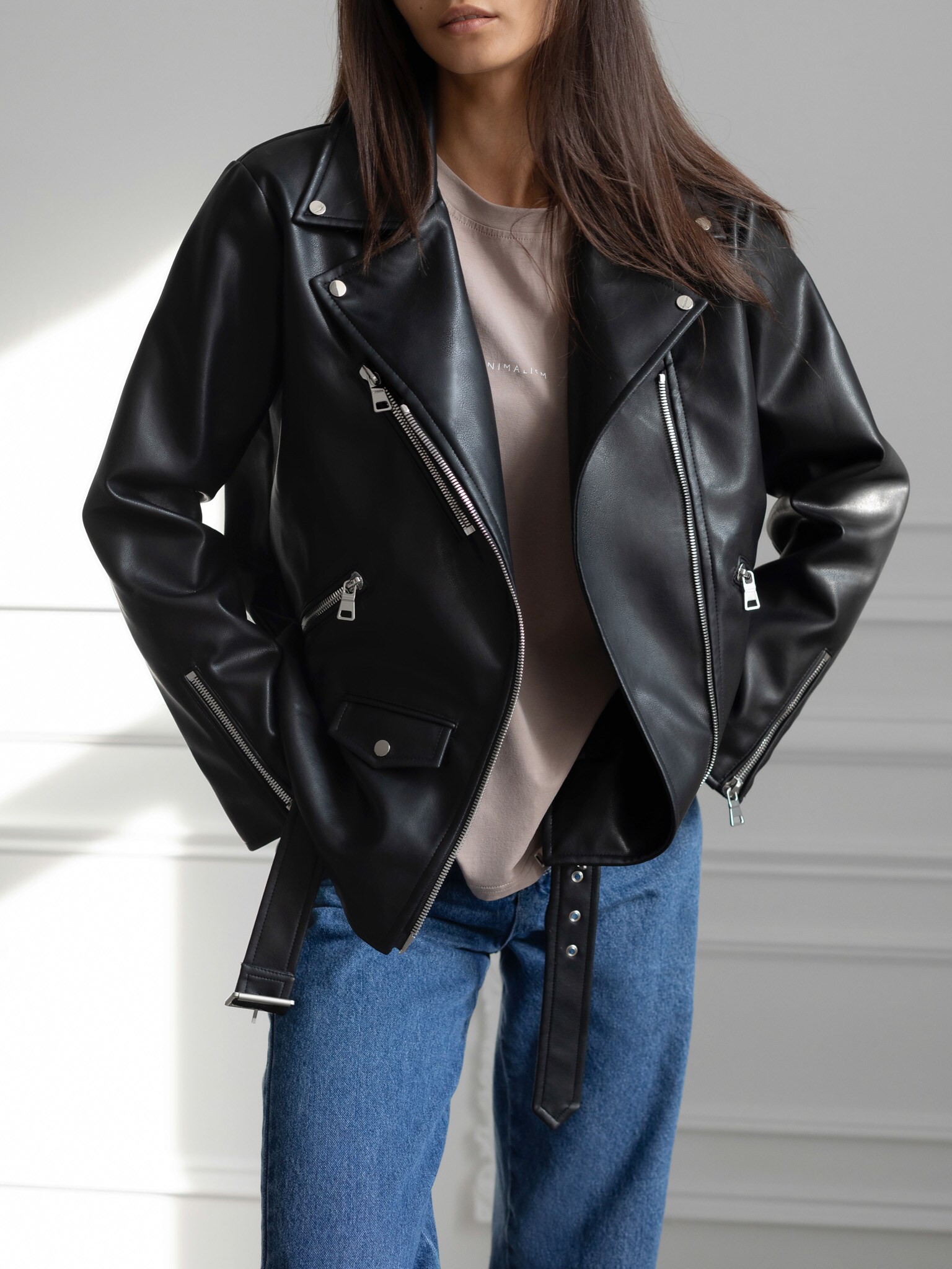 Vegan leather biker jacket Clearance