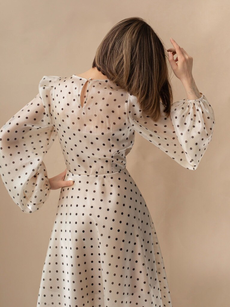 Puff sleeve polka-dot organza blouse :: LICHI - Online fashion store