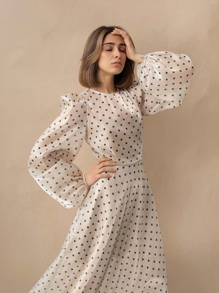 Puff sleeve polka dot dress best sale