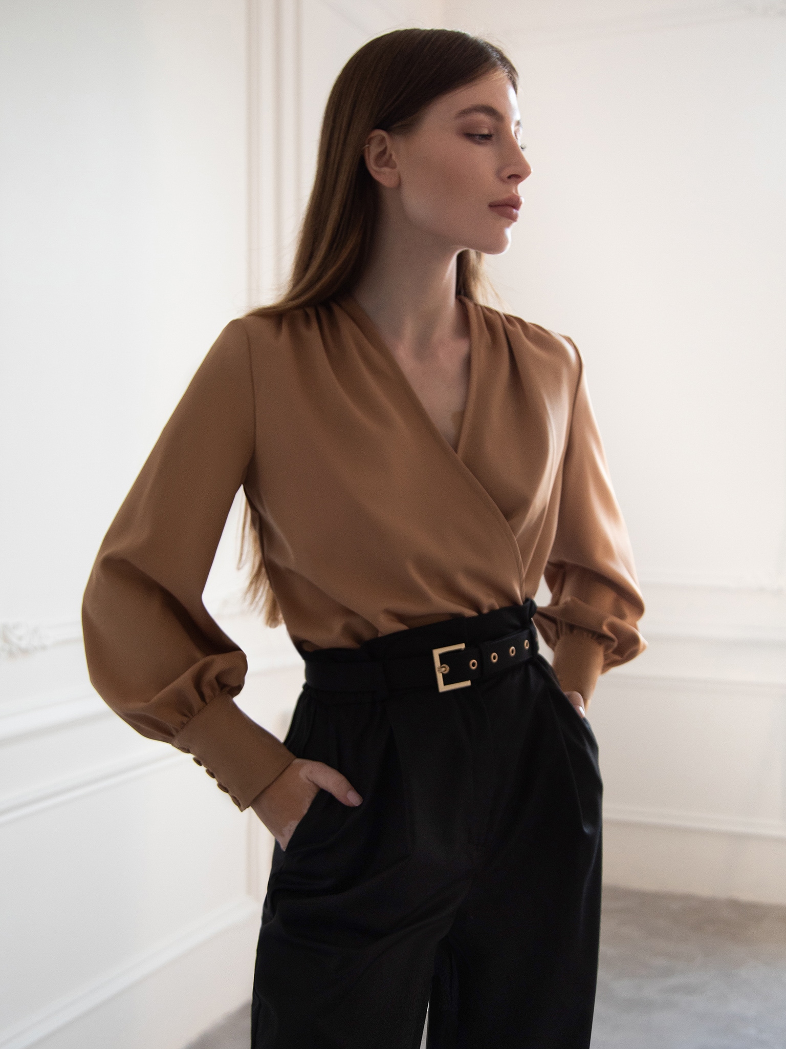 LICHI - Online fashion store :: Puff sleeve wrap-effect blouse