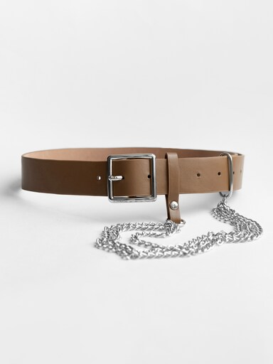 Slim leather belt with golden buckle :: LICHI - Online fashion store
