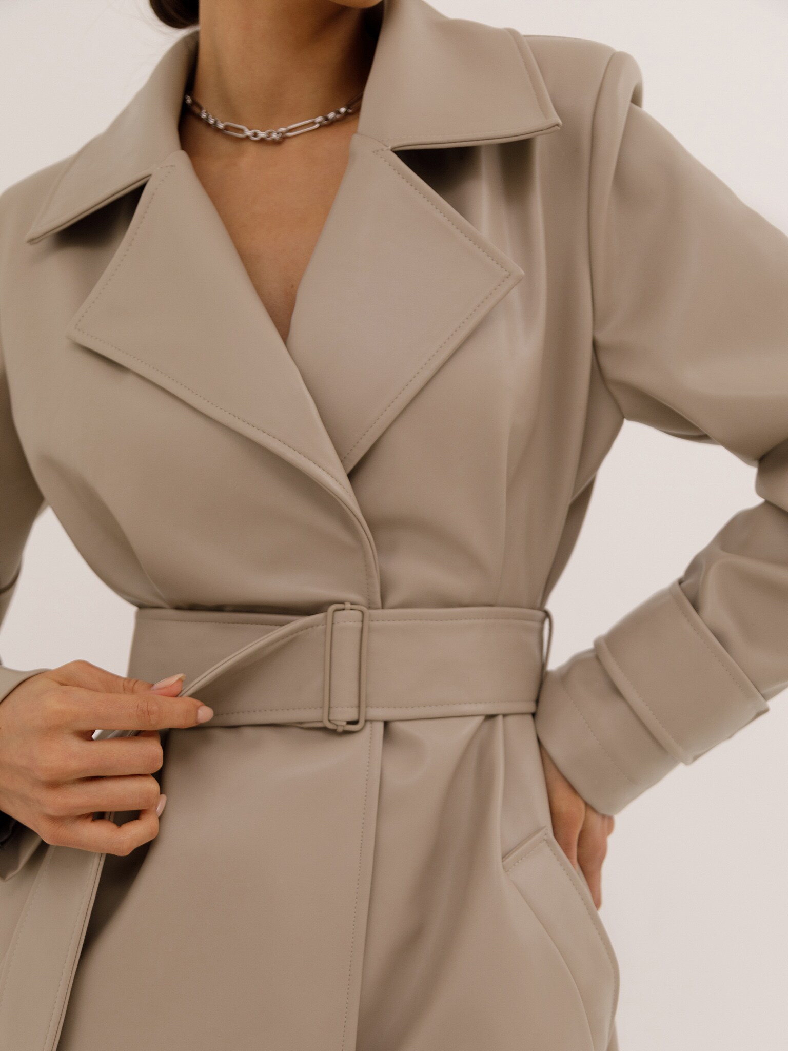 LICHI - Online fashion store :: Matte vegan-leather trench coat