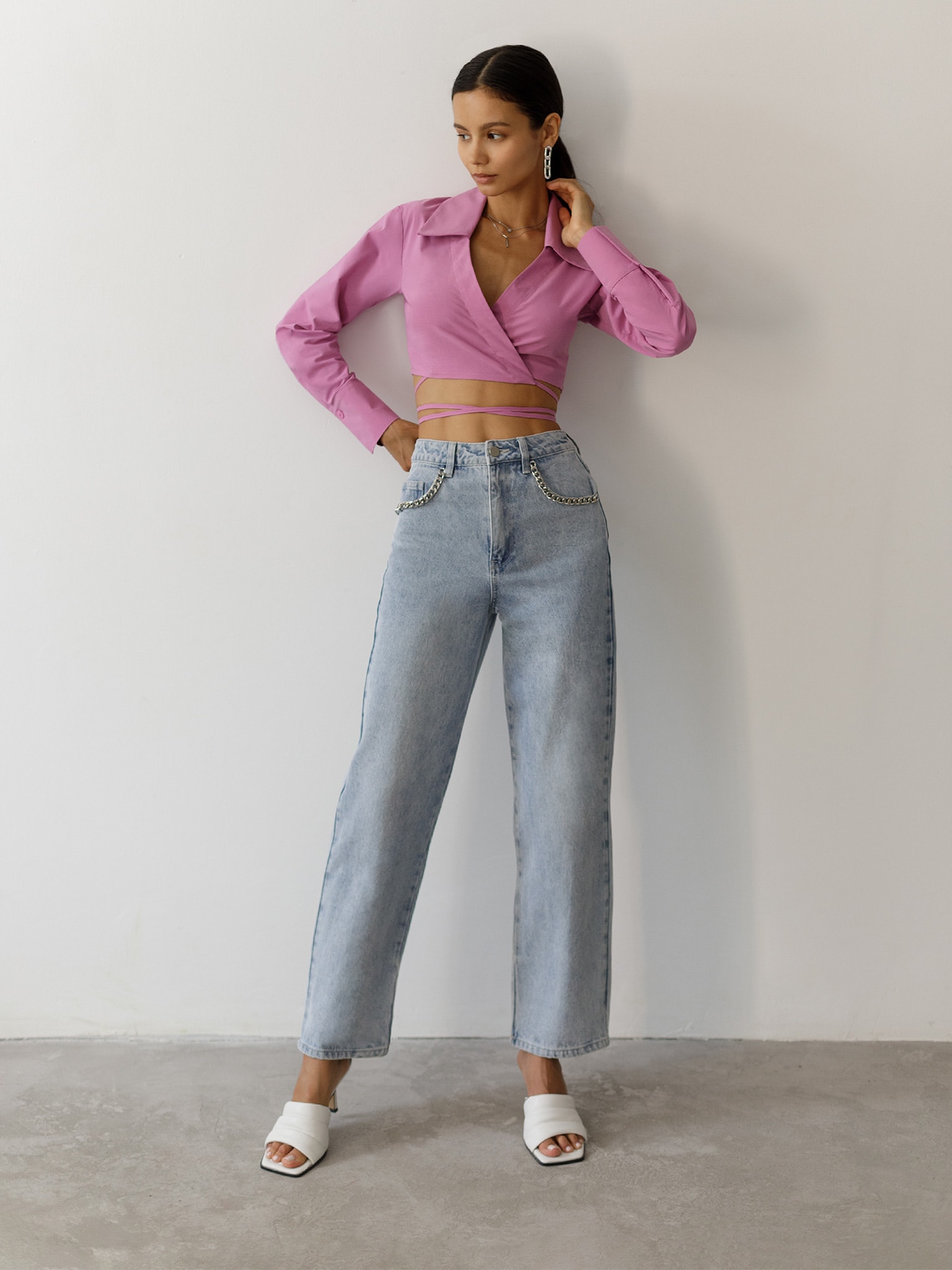 Self-tie cropped blouse