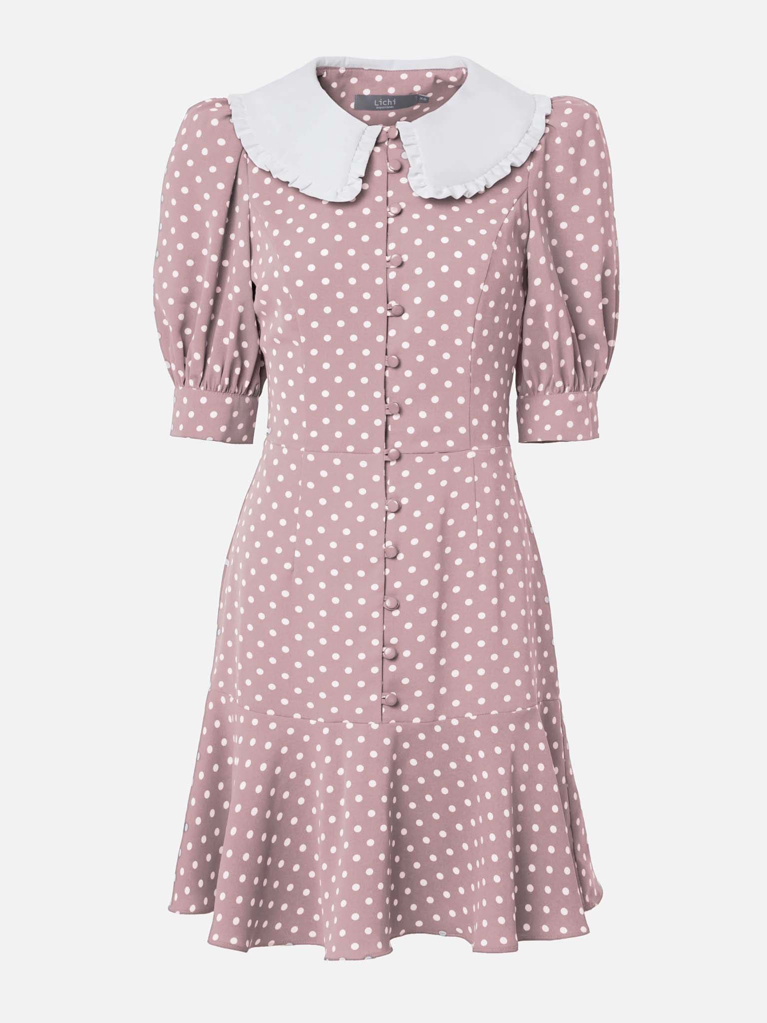 Ruffled-collar buttoned mini dress