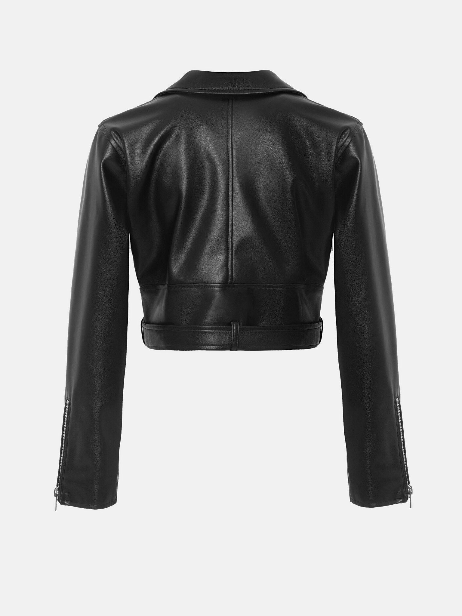 Silver Boxy Cropped Faux Leather Racer Jacket