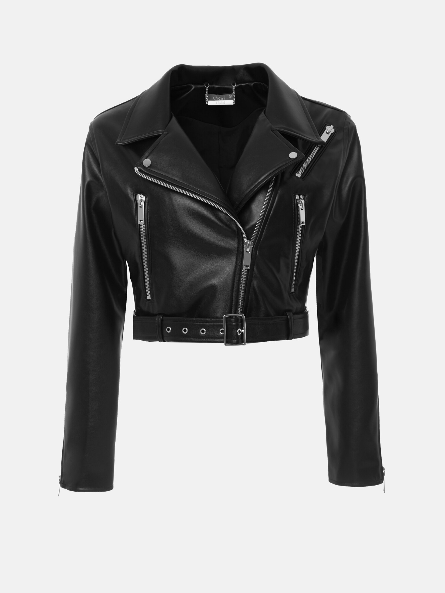 Cropped vegan-leather biker jacket