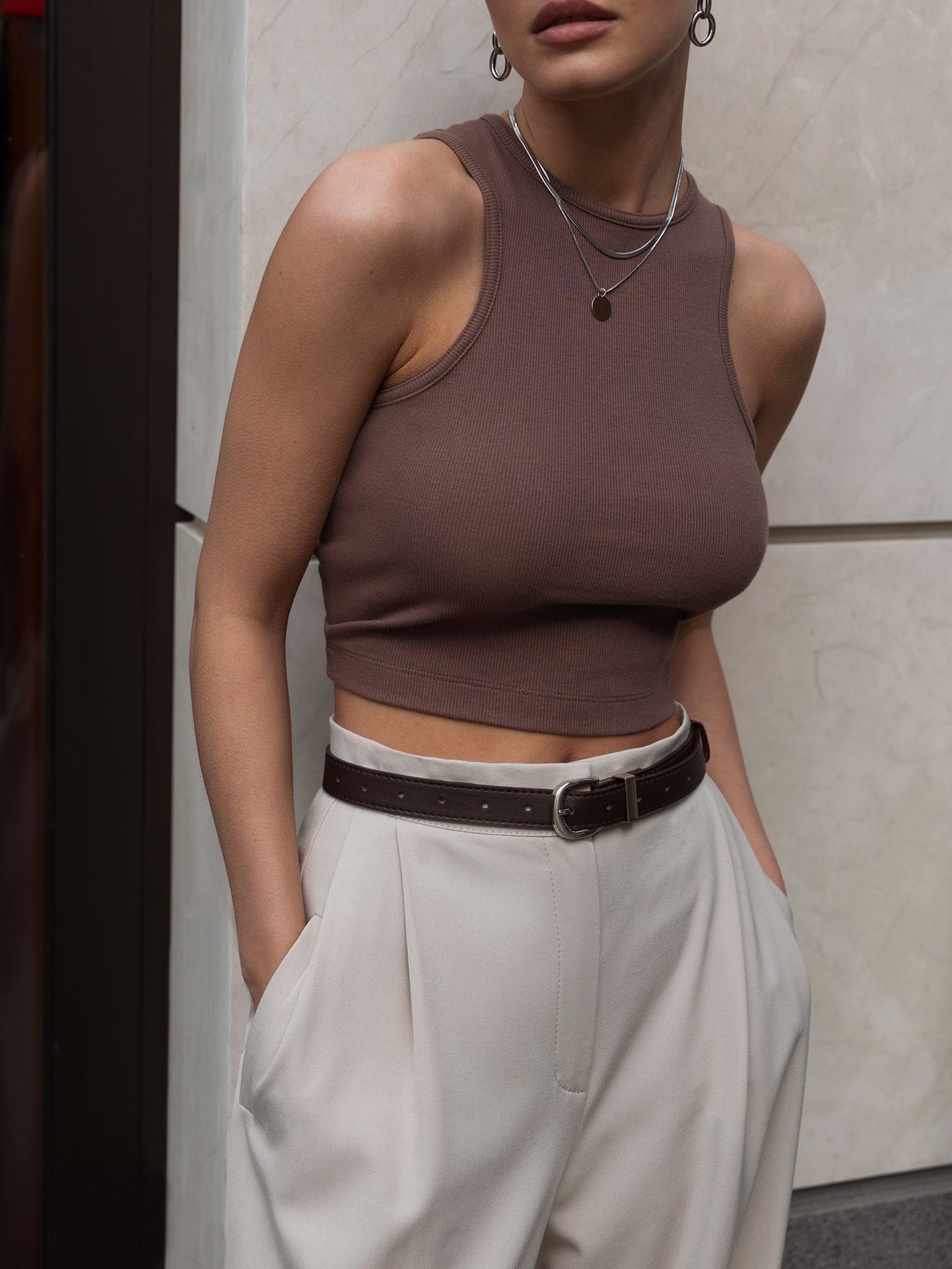 Crop-Tanktop aus Rippstrick
