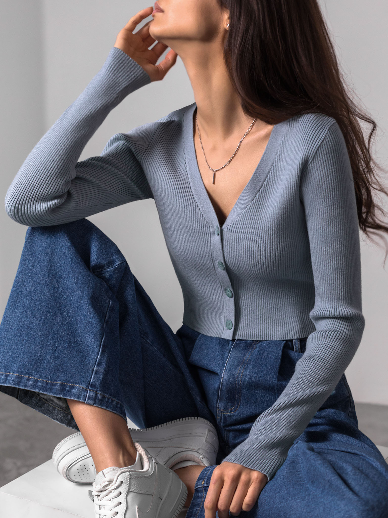 Cropped ribbed-knit cardigan
