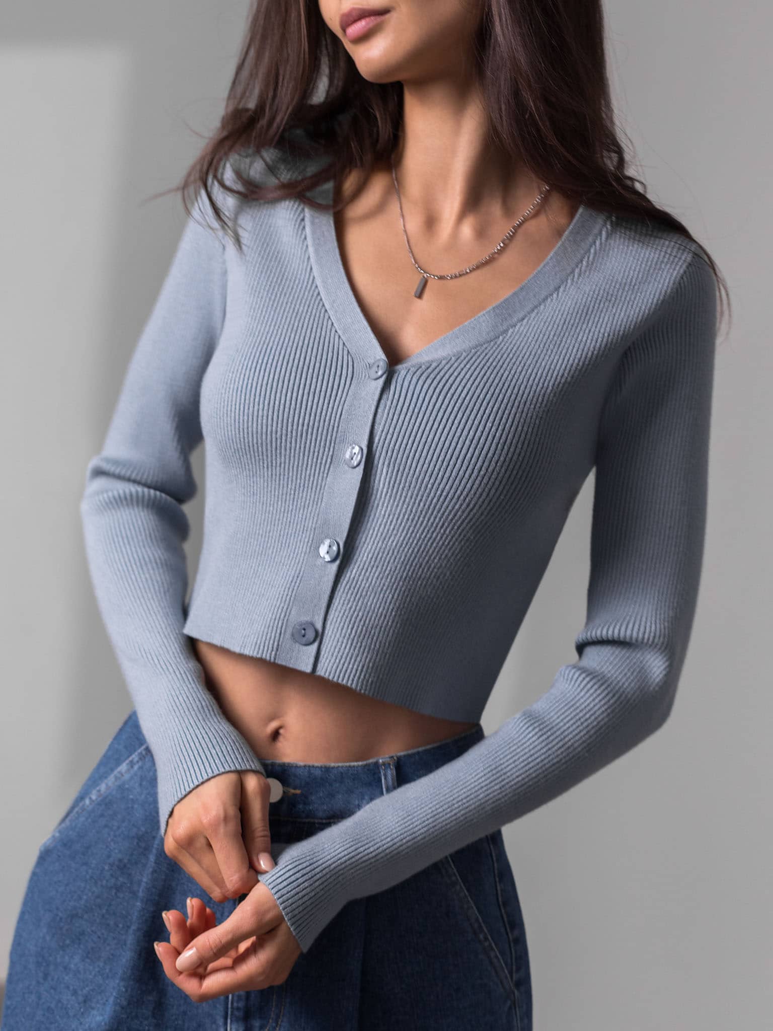 Cropped ribbed-knit cardigan
