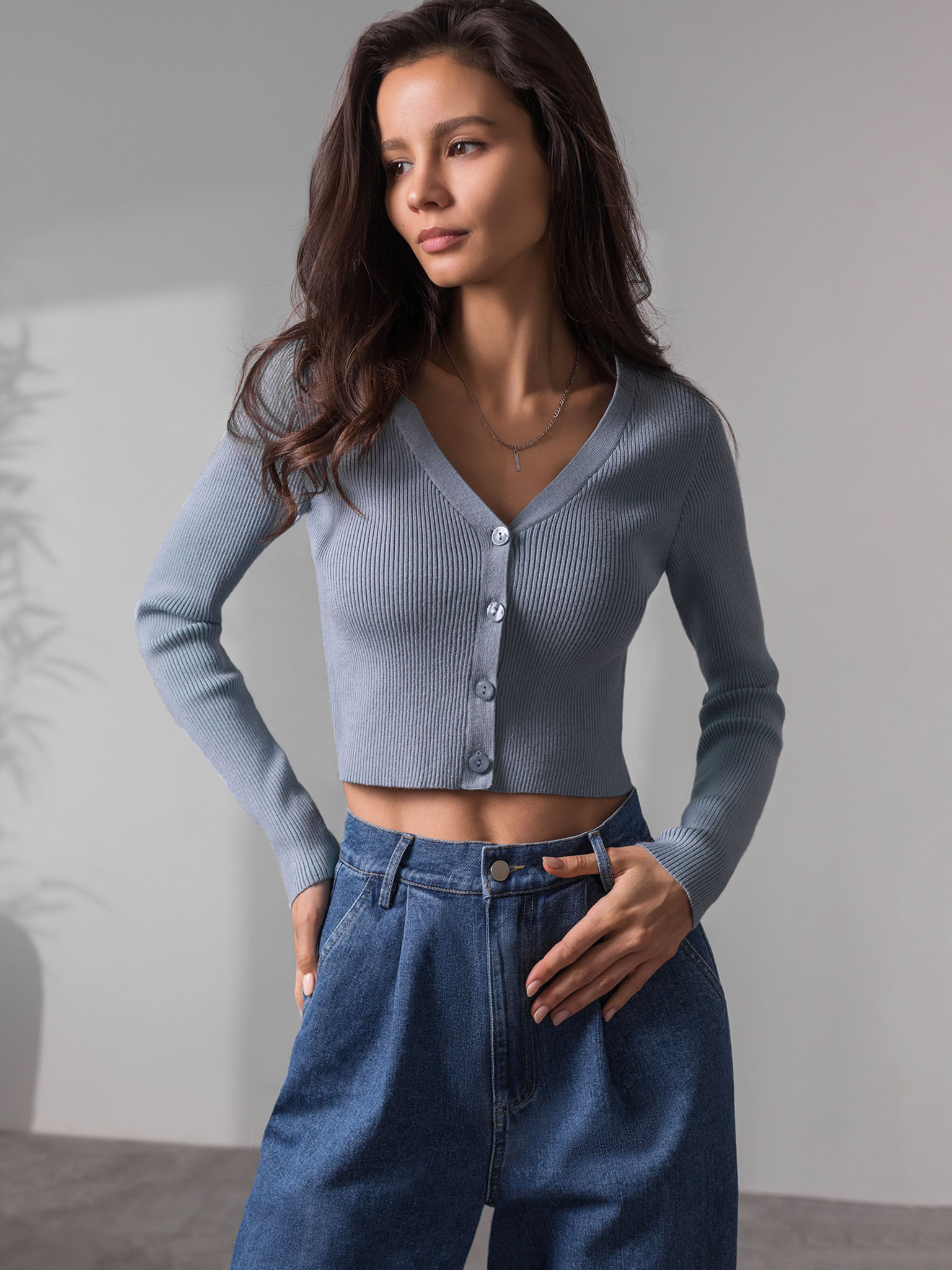 Cropped ribbed-knit cardigan