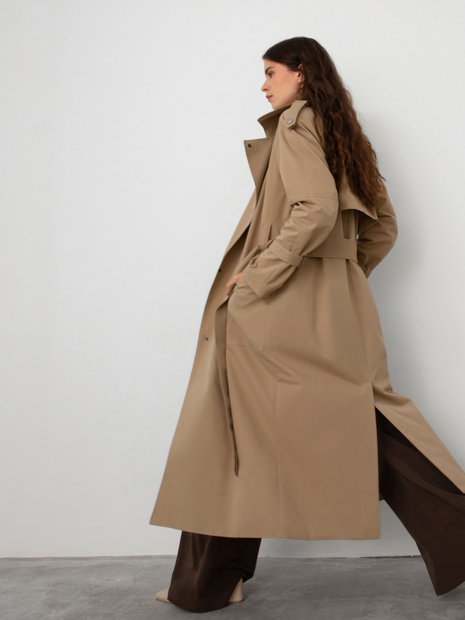 Belted double-breasted trench coat