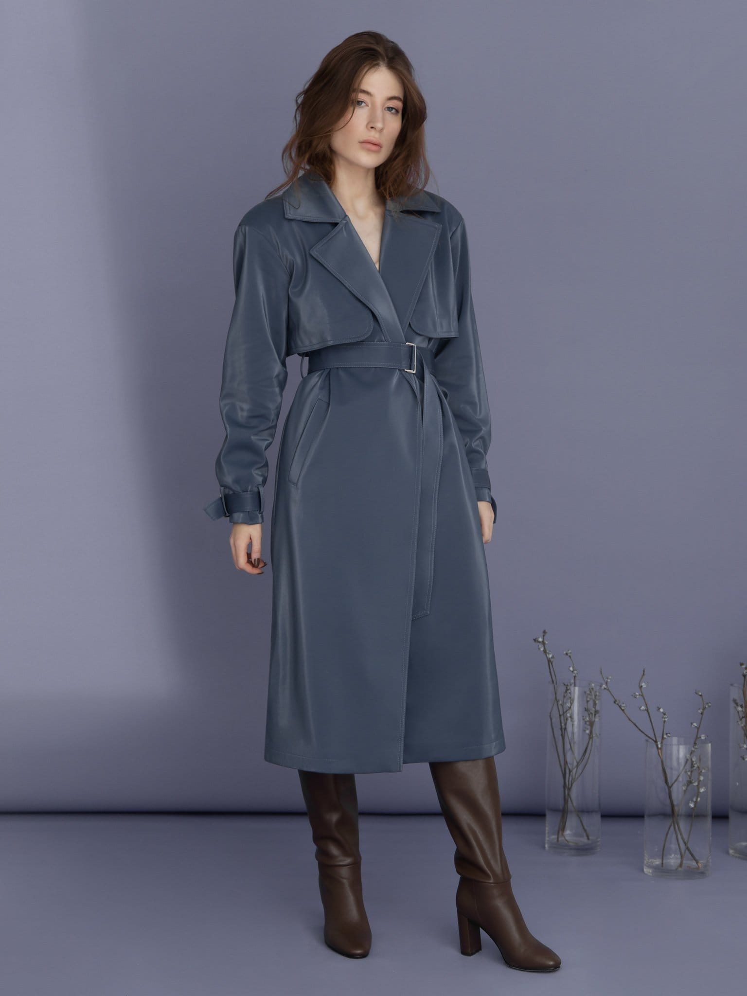 LICHI - Online fashion store :: Belted vinyl trench coat