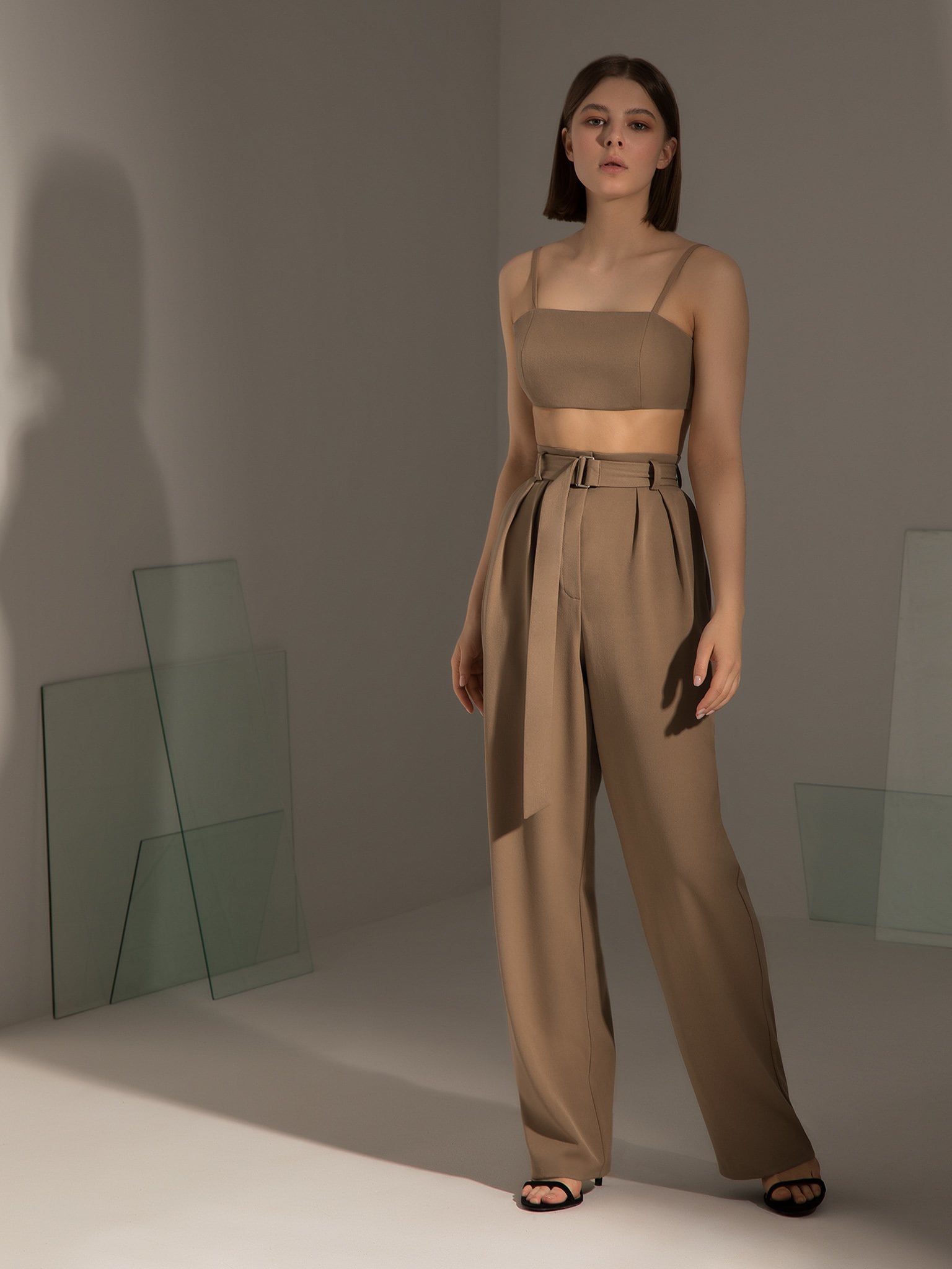 Belted wide-leg pants