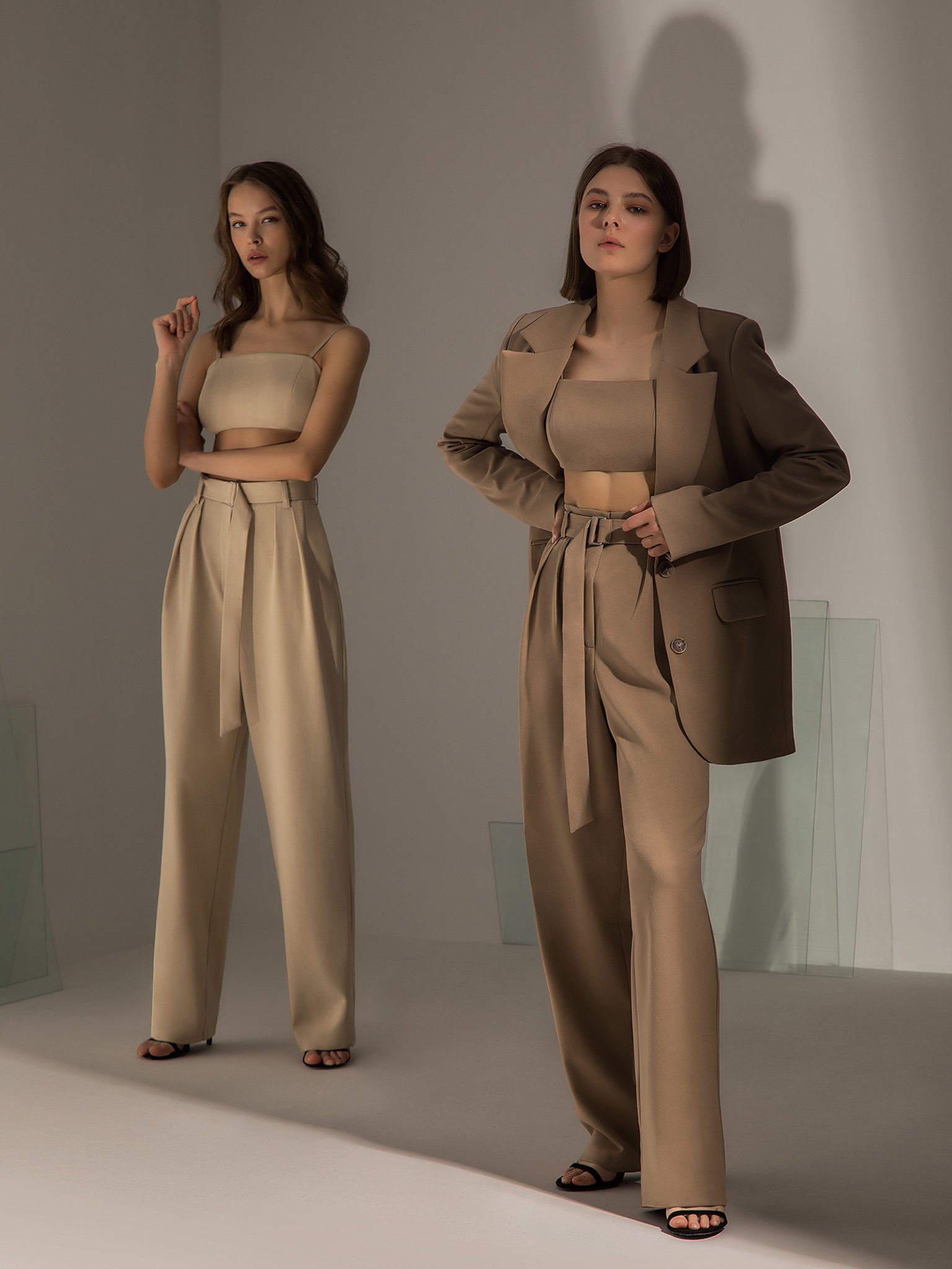 Belted wide-leg pants