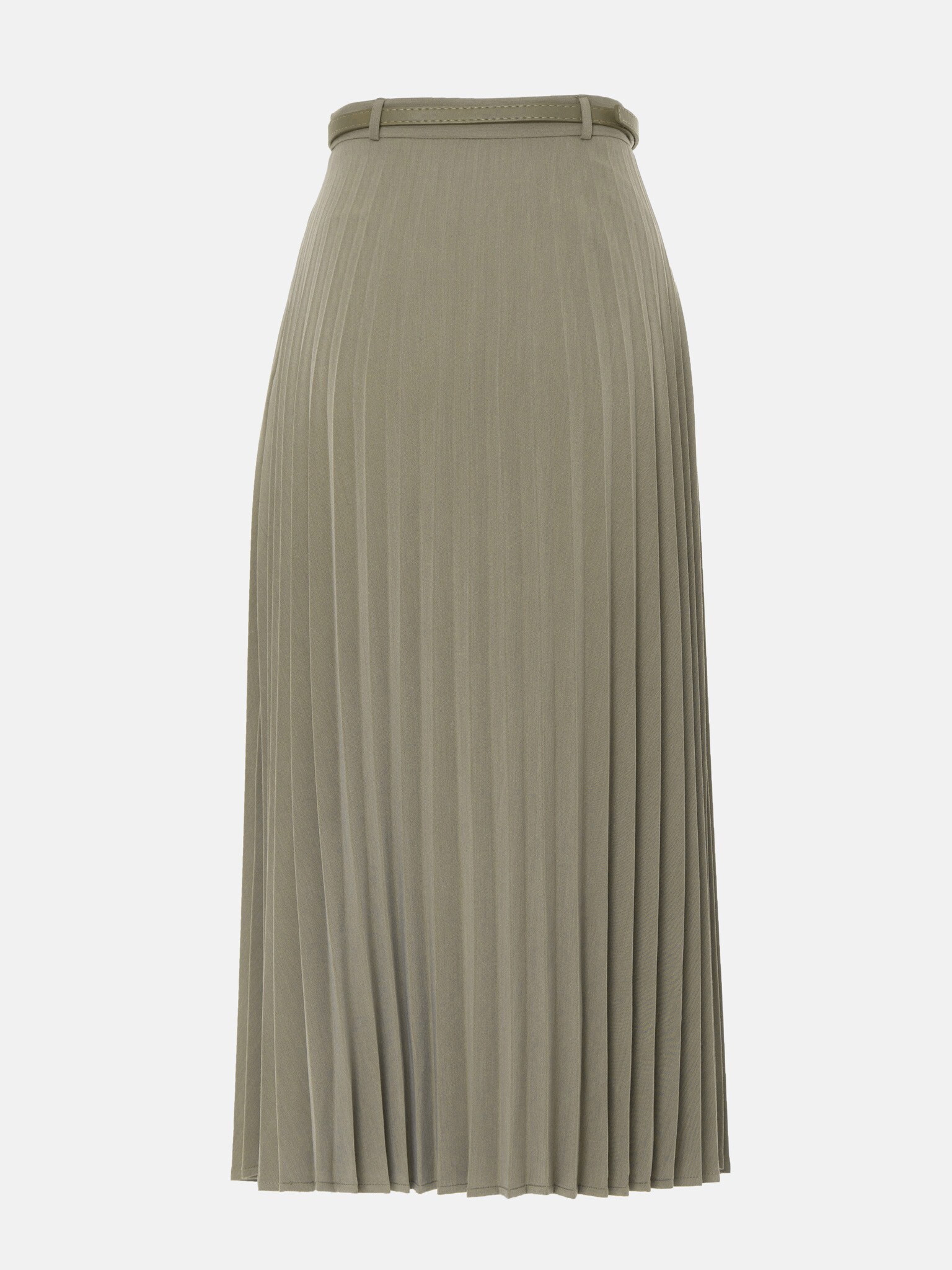knee length pleated khaki skirt