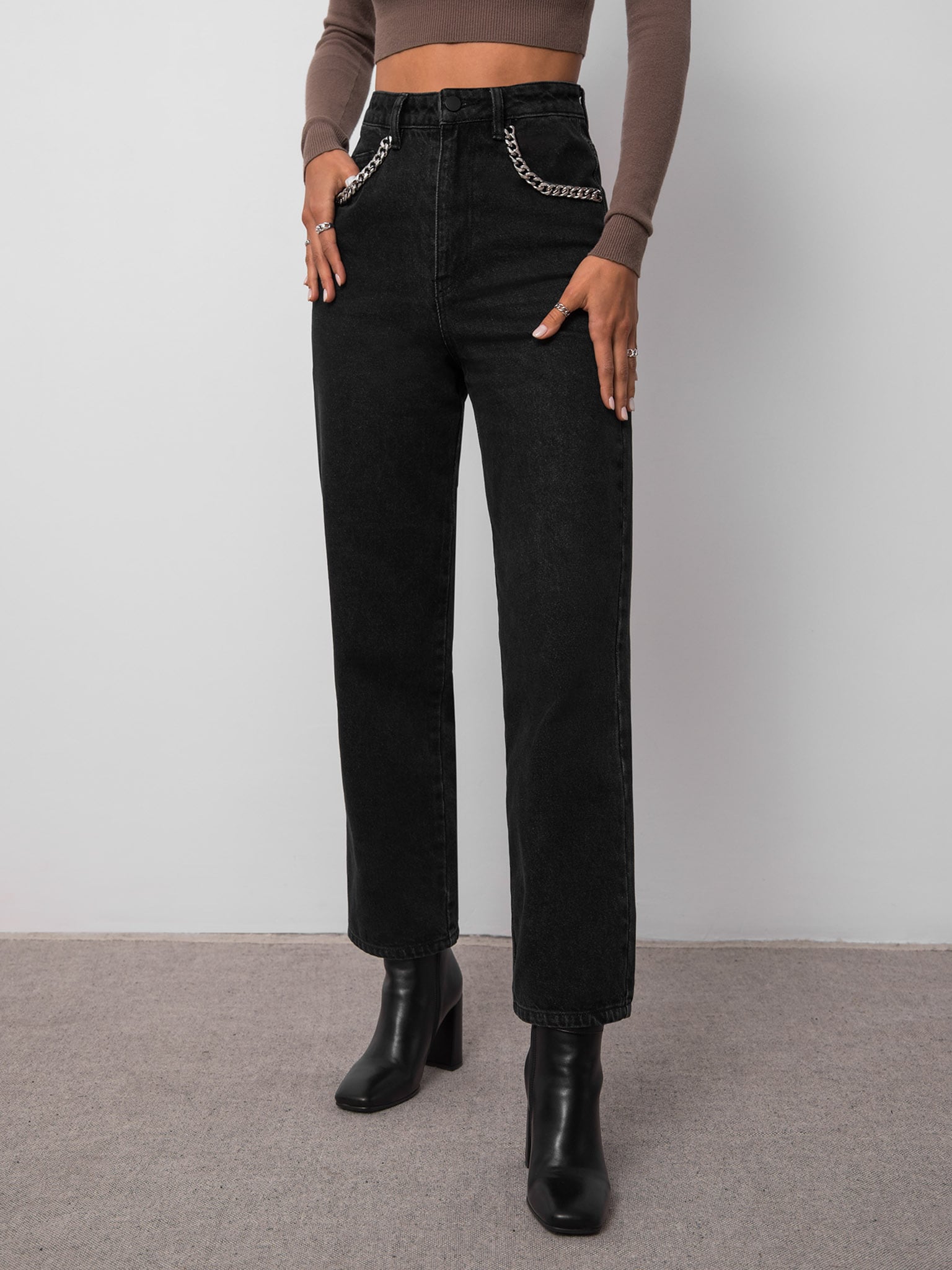 LICHI - Online fashion store :: Chain-detailed straight-leg jeans
