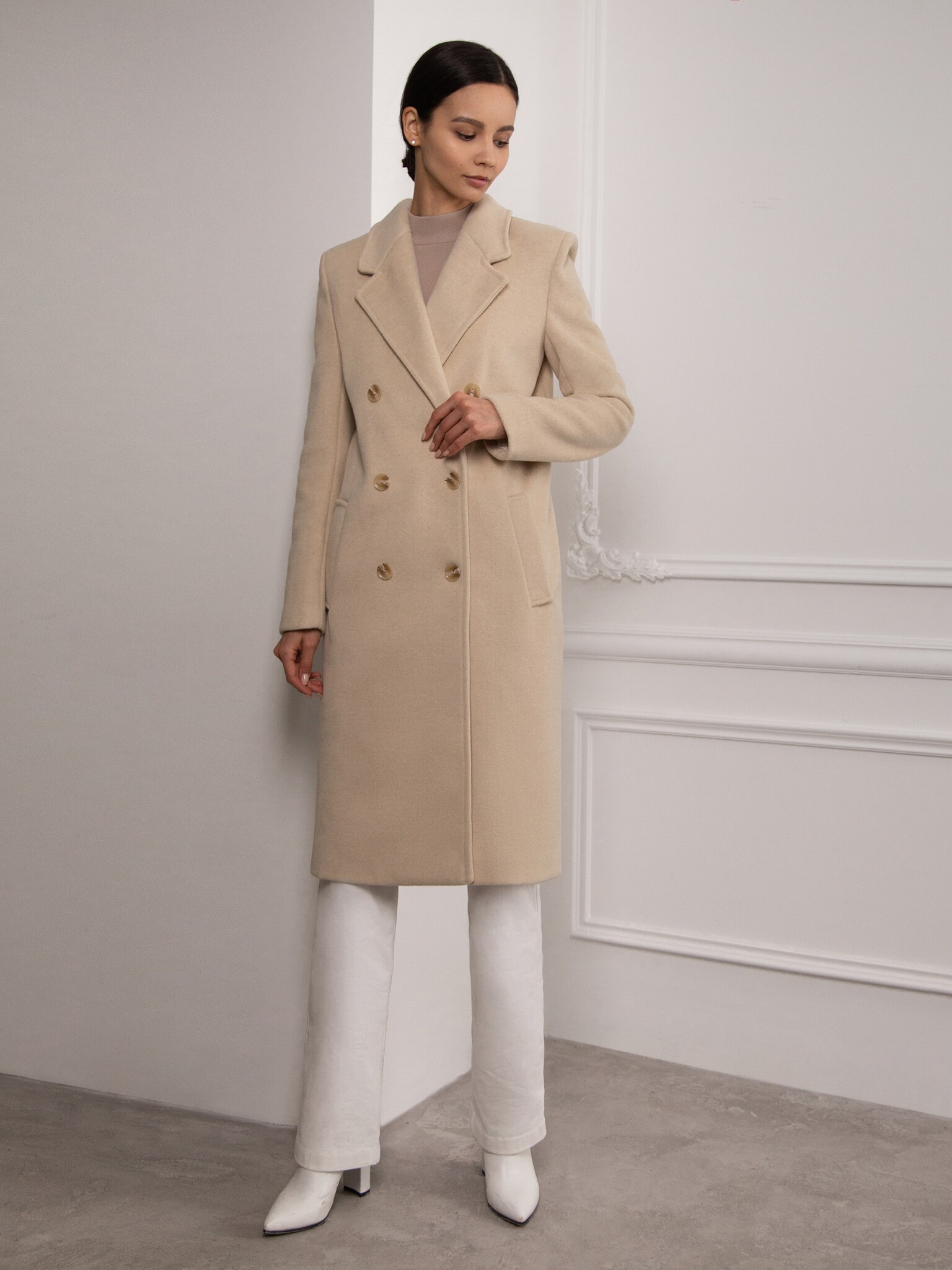 zara wool blend coat with belt light sand