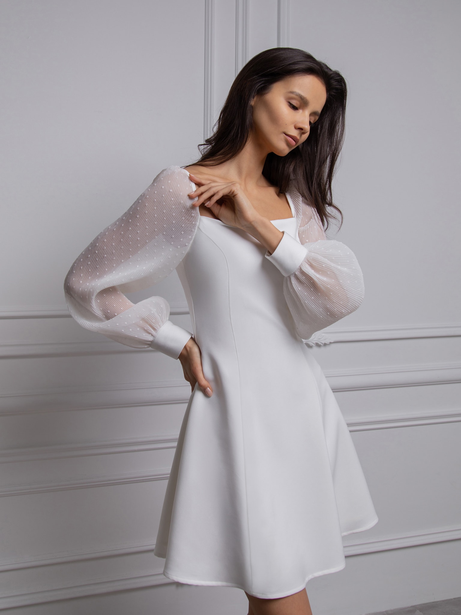 Sheer puff sleeve mini dress :: LICHI - Online fashion store