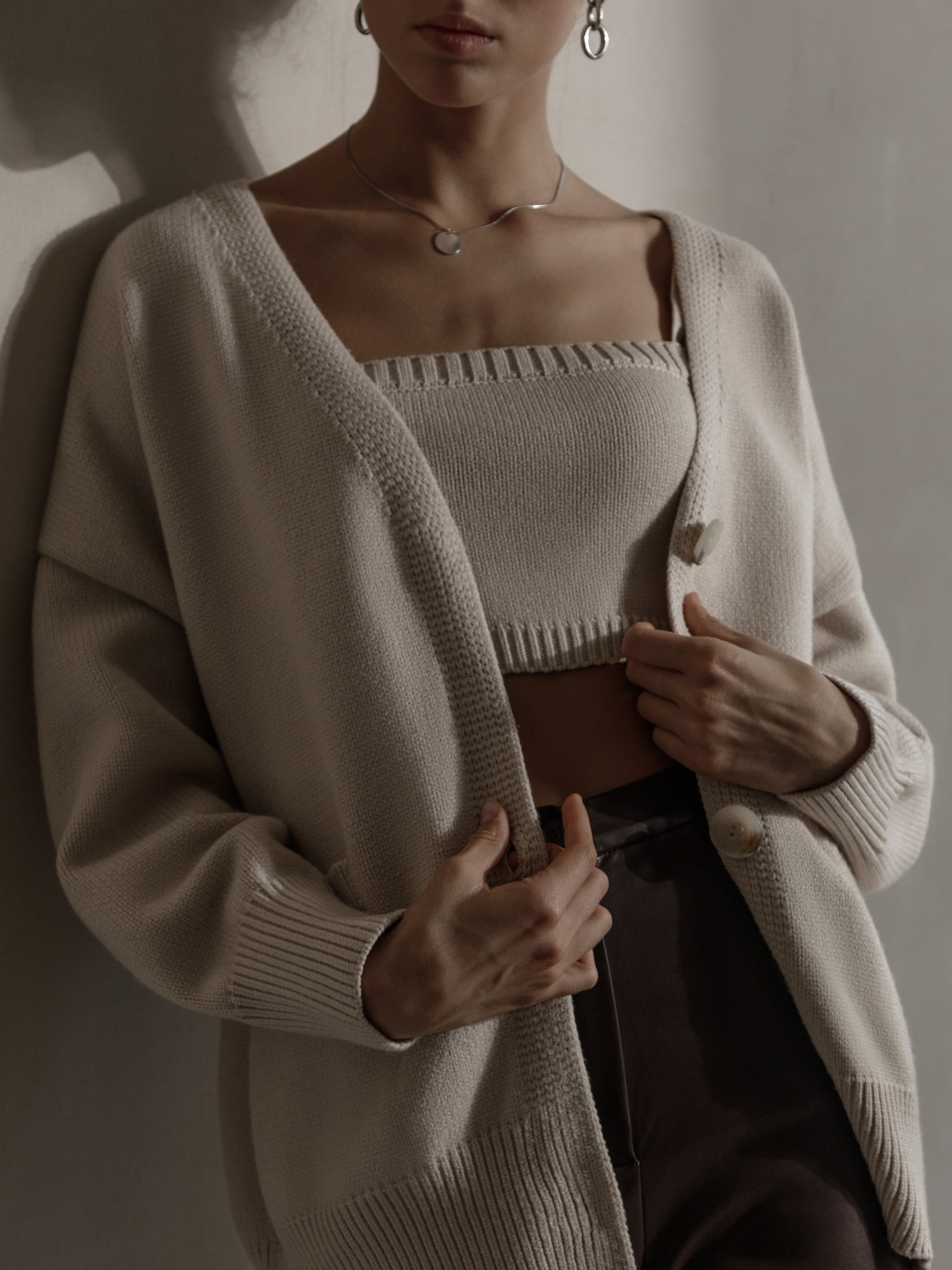 Chunky-button knitted cardigan