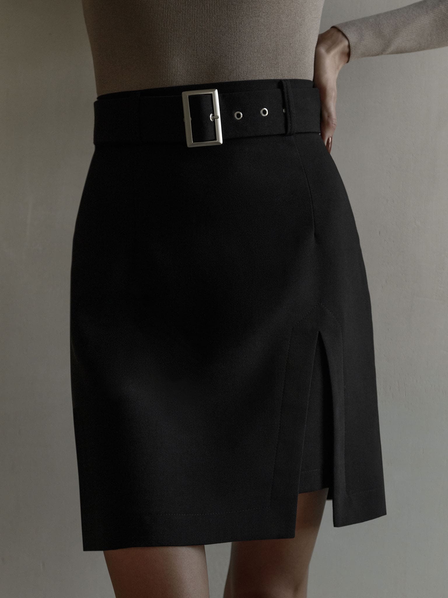 Belted mini skirt