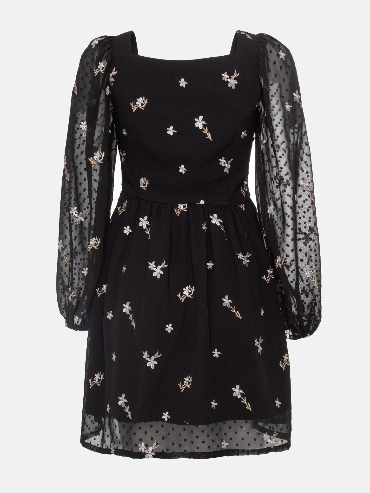 Floral-embroidered puff-sleeve mini dress :: LICHI - Online fashion store