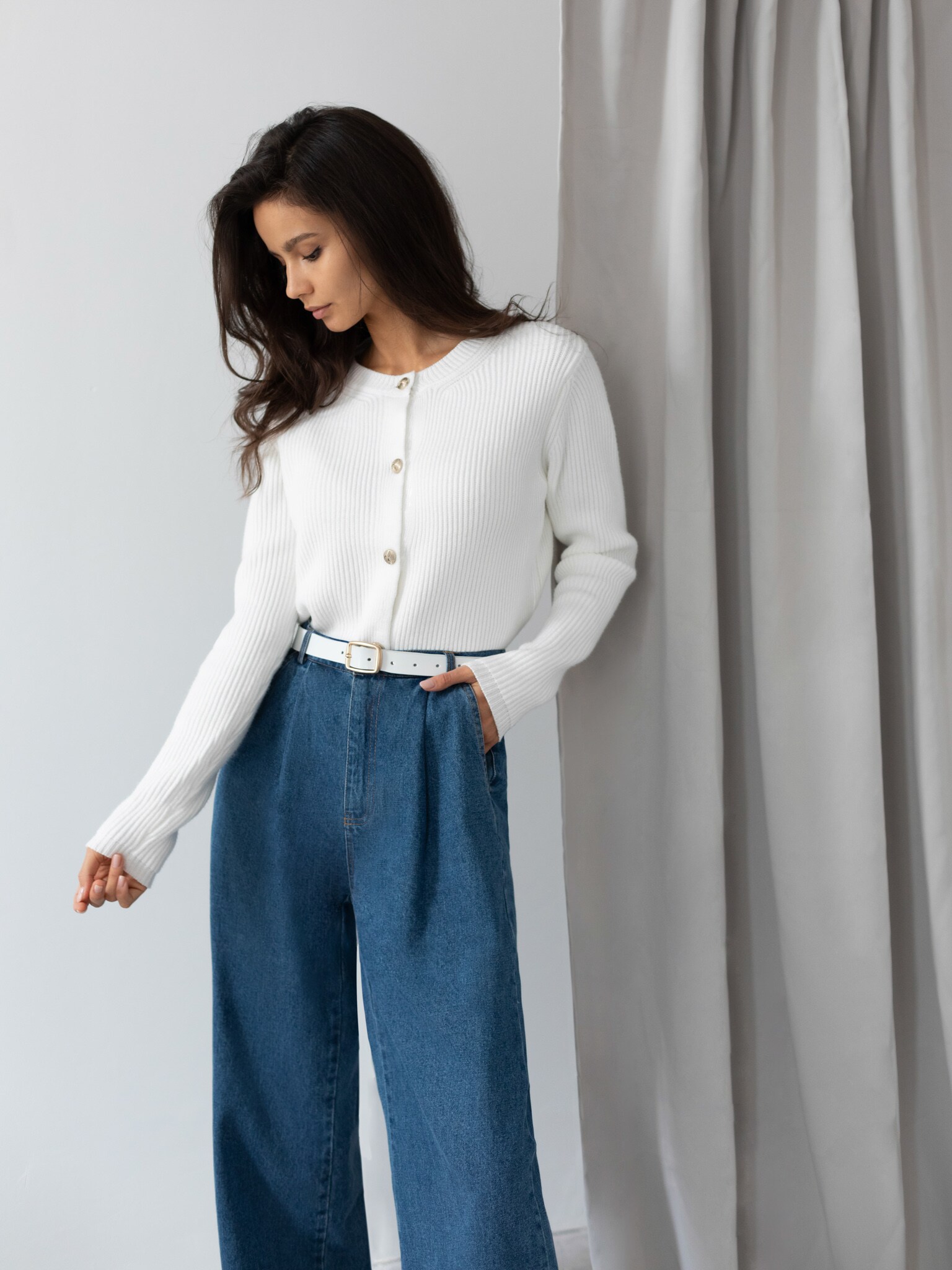 Buttoned ribbed-knit cardigan