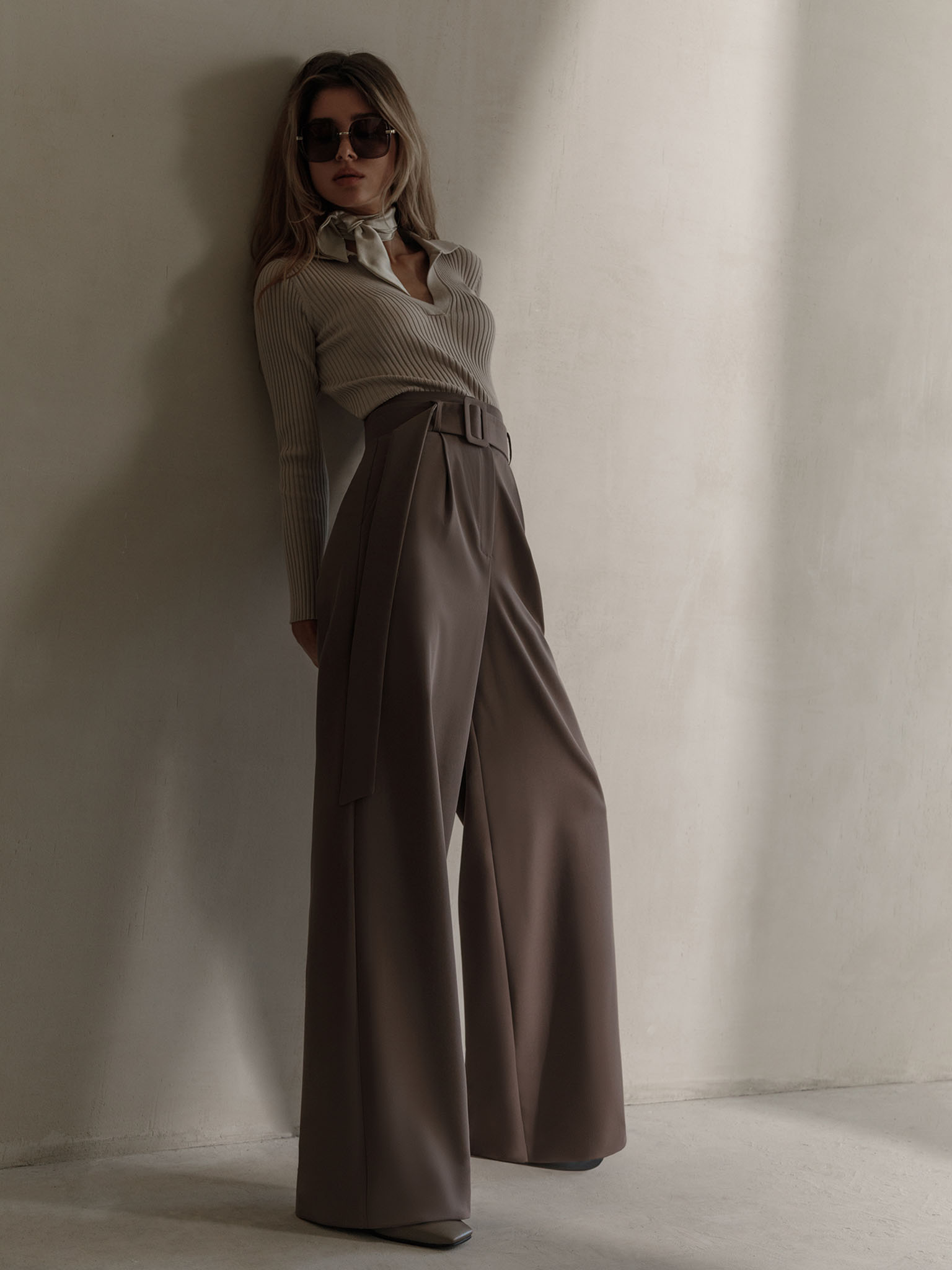 Belted palazzo pants