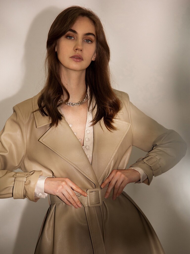 Matte vegan-leather trench coat :: LICHI - Online fashion store