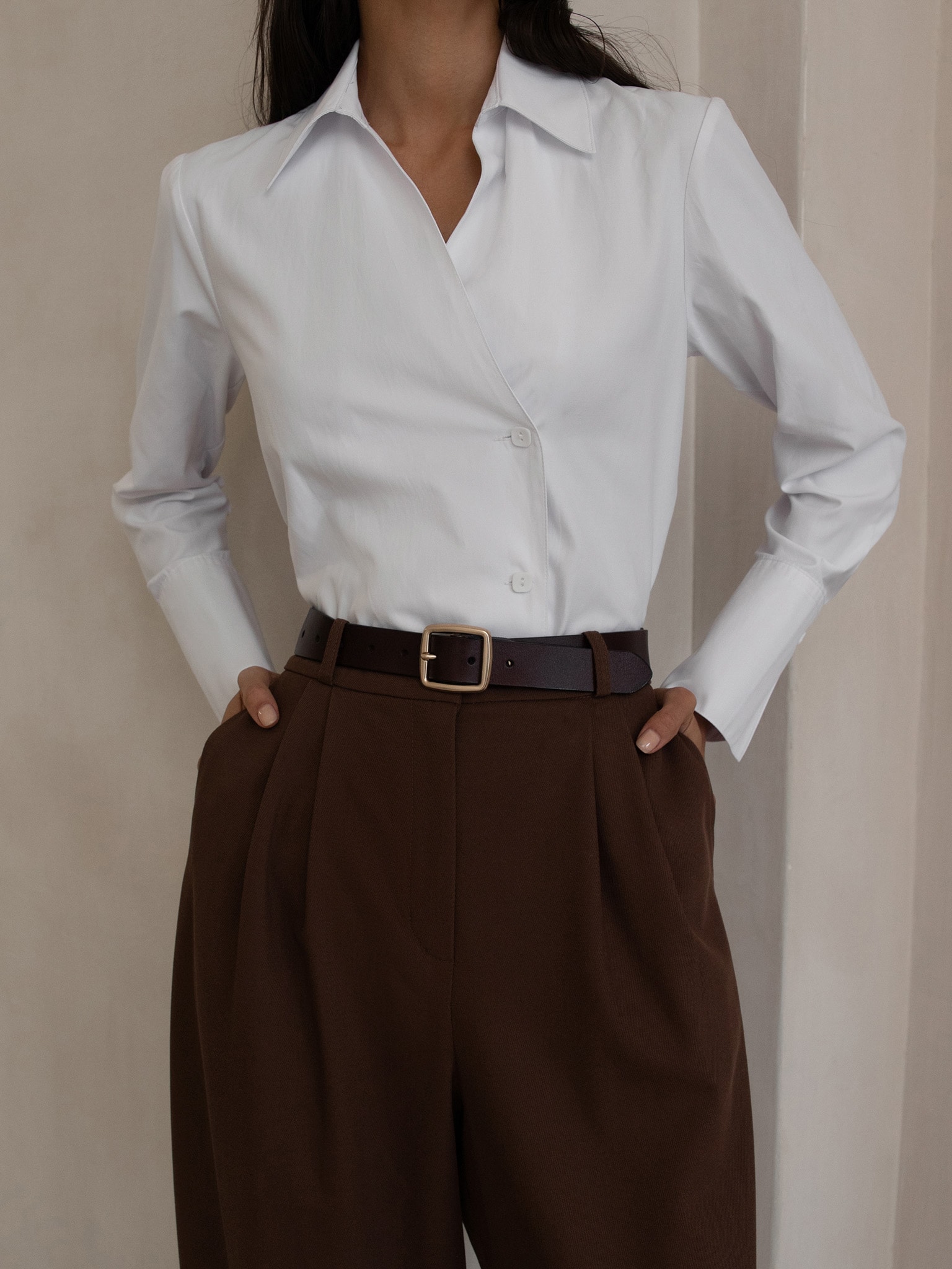 Asymmetric cotton-blend blouse