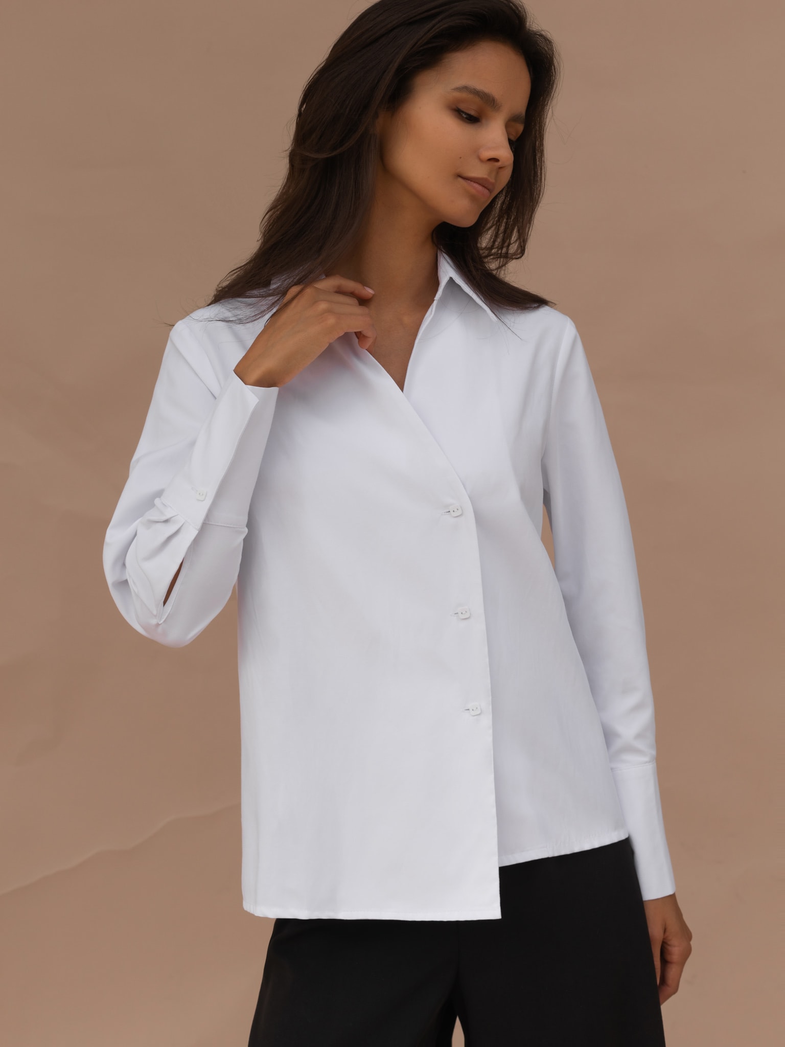 Asymmetric cotton-blend blouse :: LICHI - Online fashion store
