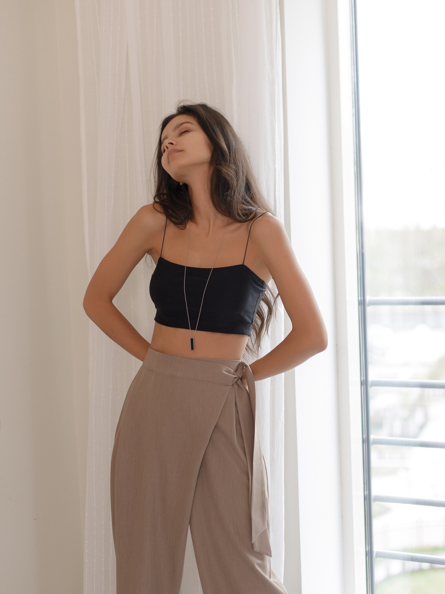 Wrap effect tie-detailed wide-leg pants :: LICHI - Online fashion