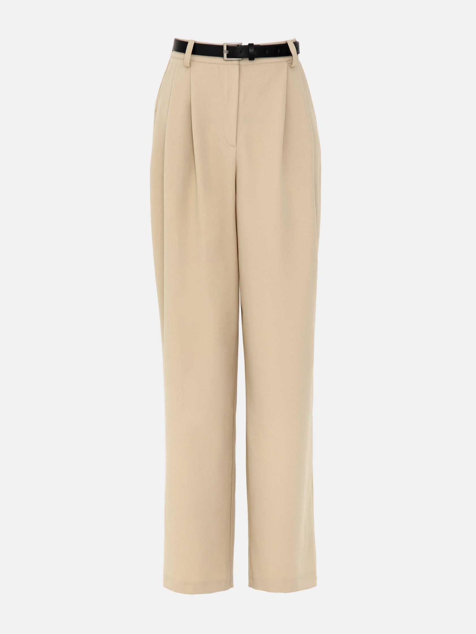 Belted pleated wide-leg pants