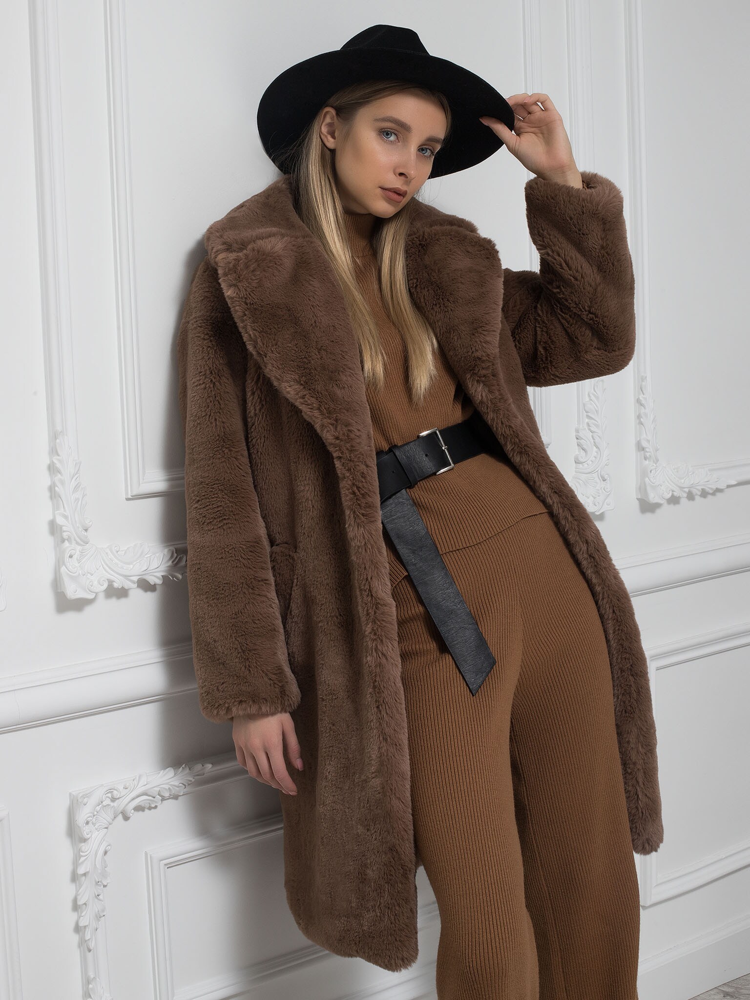 Long Eco Fur Coat  styling/  ブラウン