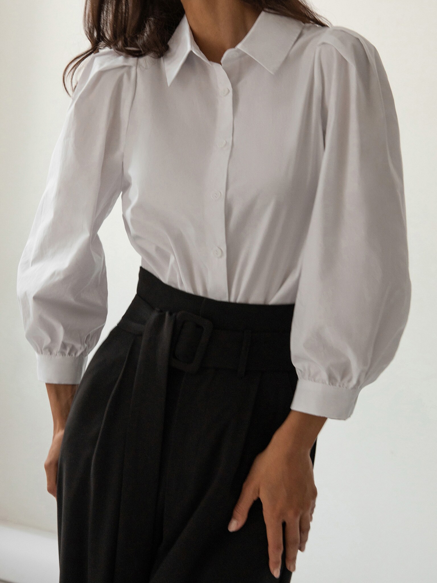 Puff sleeve cotton-poplin shirt :: LICHI - Online fashion store