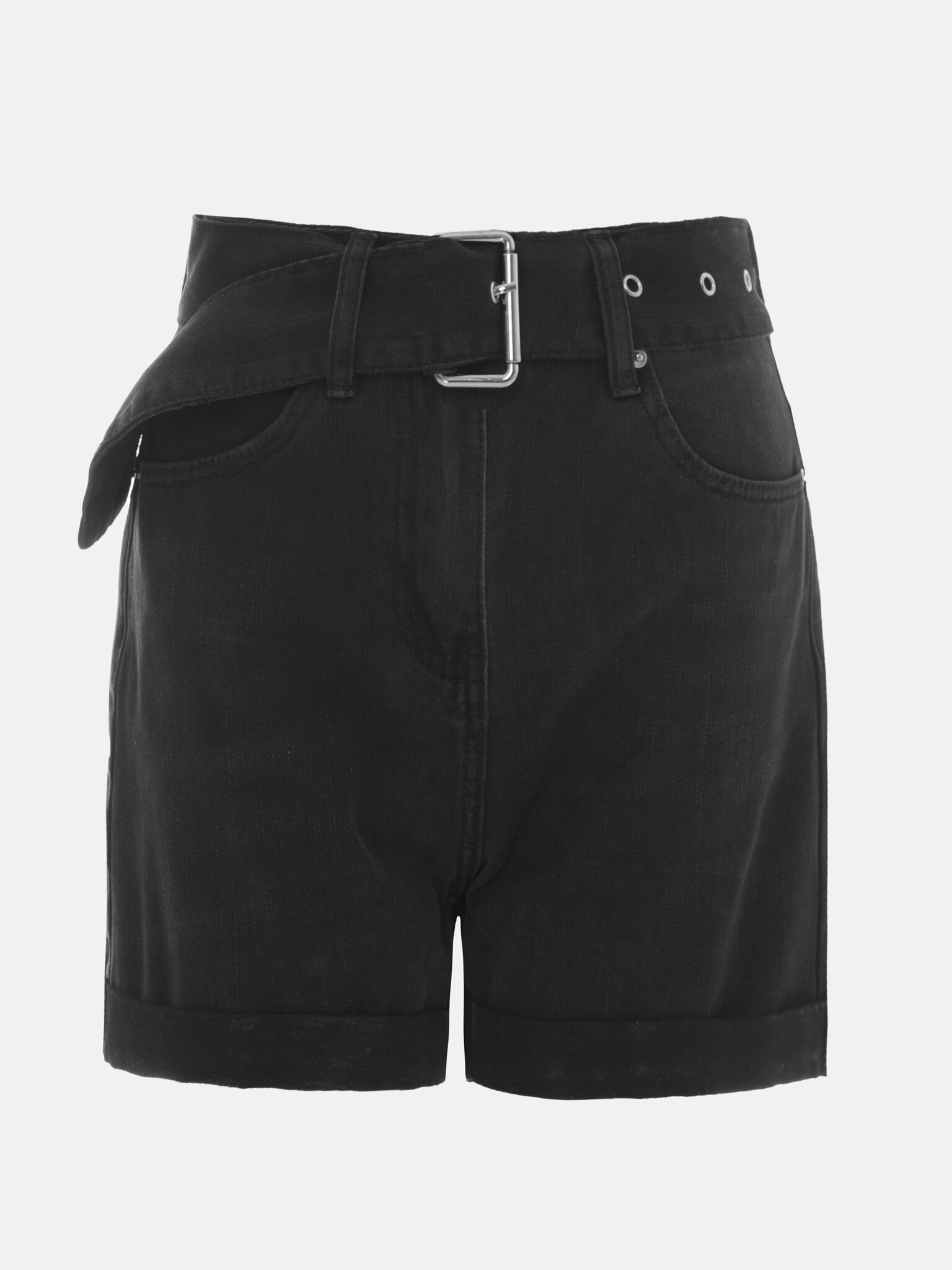 Belted denim shorts