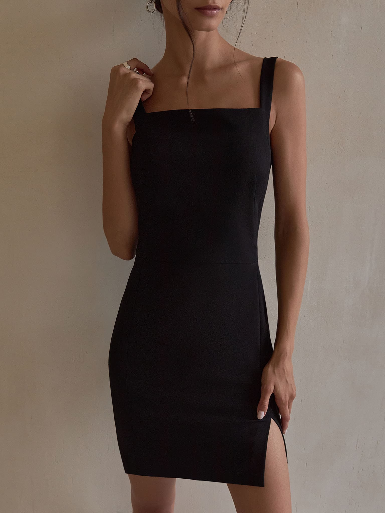 Wide-strap square-neck mini dress