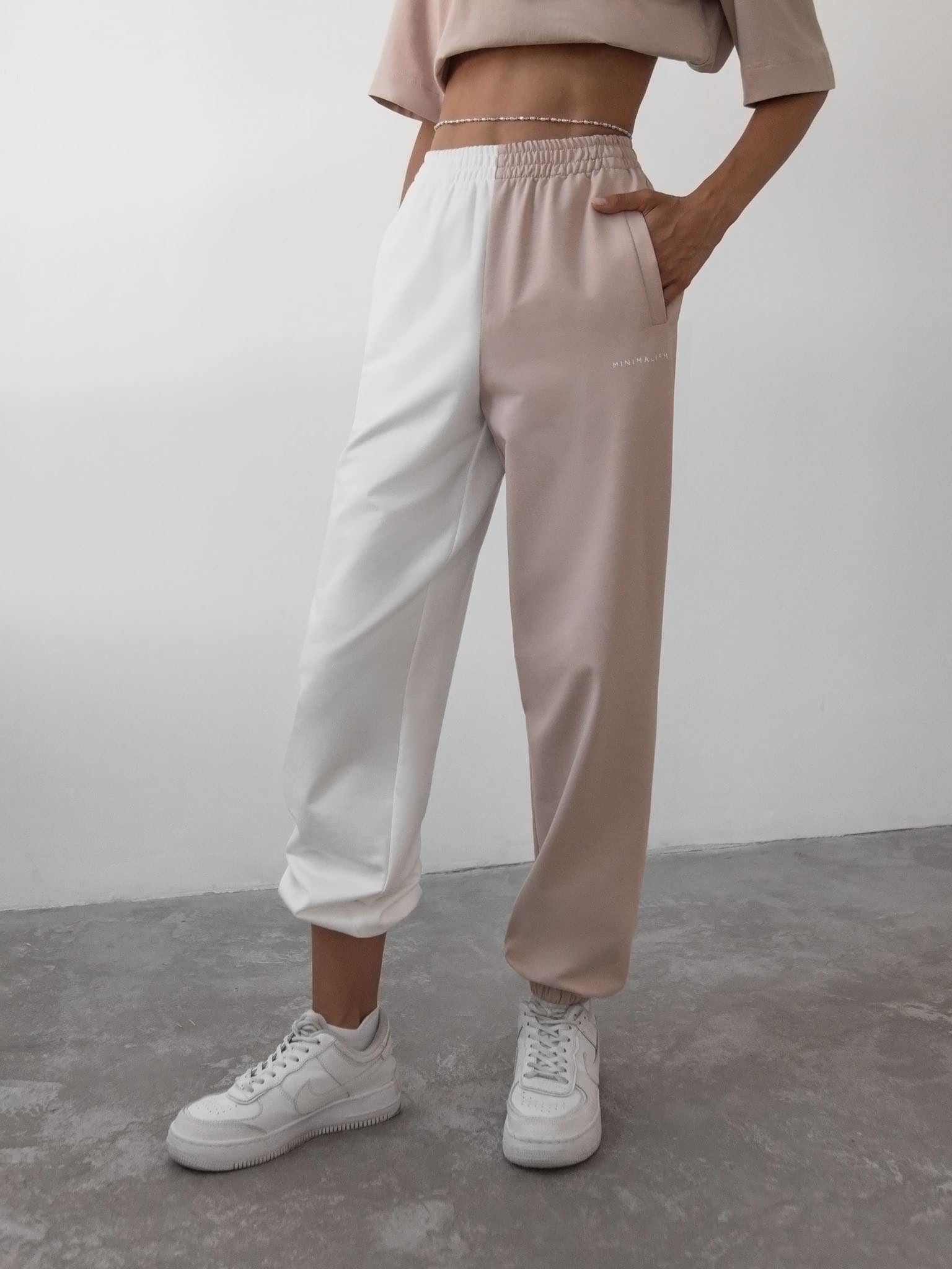 Print-detailed two-tone track pants