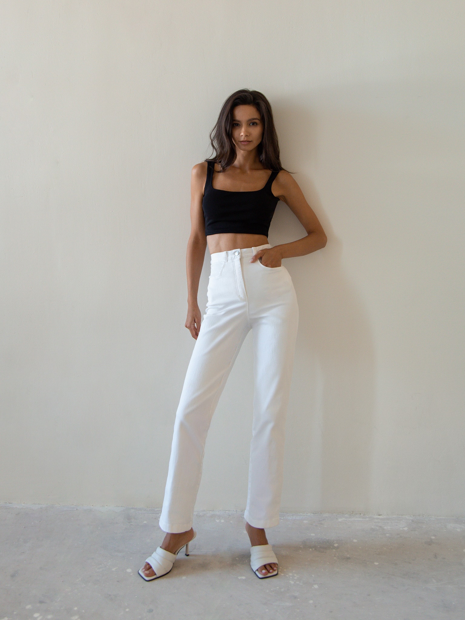 Wide-strap ribbed-knit crop top