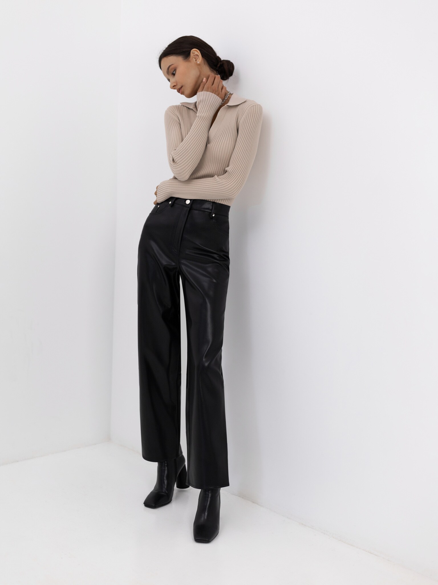 Straight-leg vegan-leather pants :: LICHI - Online fashion store