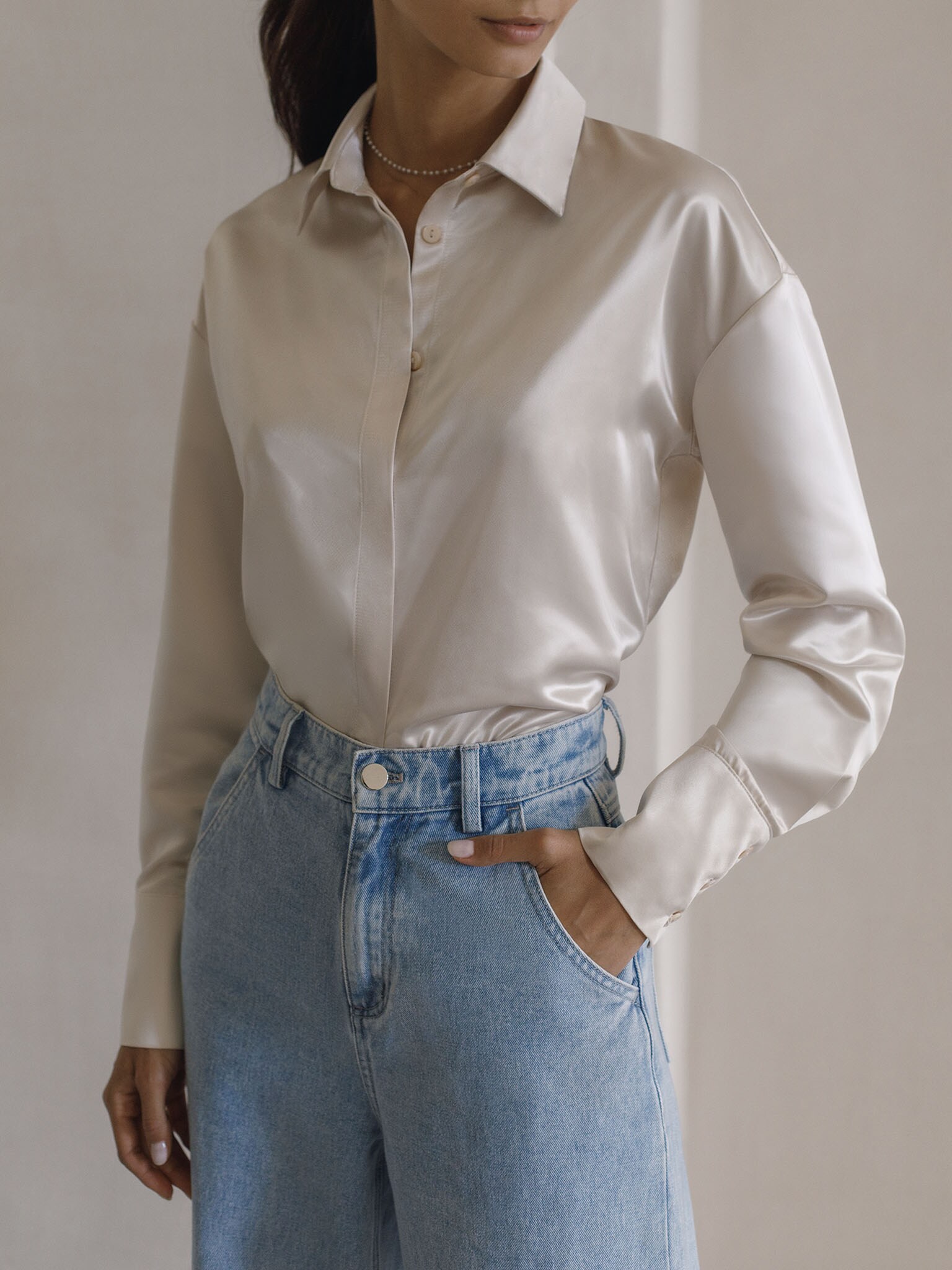 Loose-fit satin blouse :: LICHI - Online fashion store