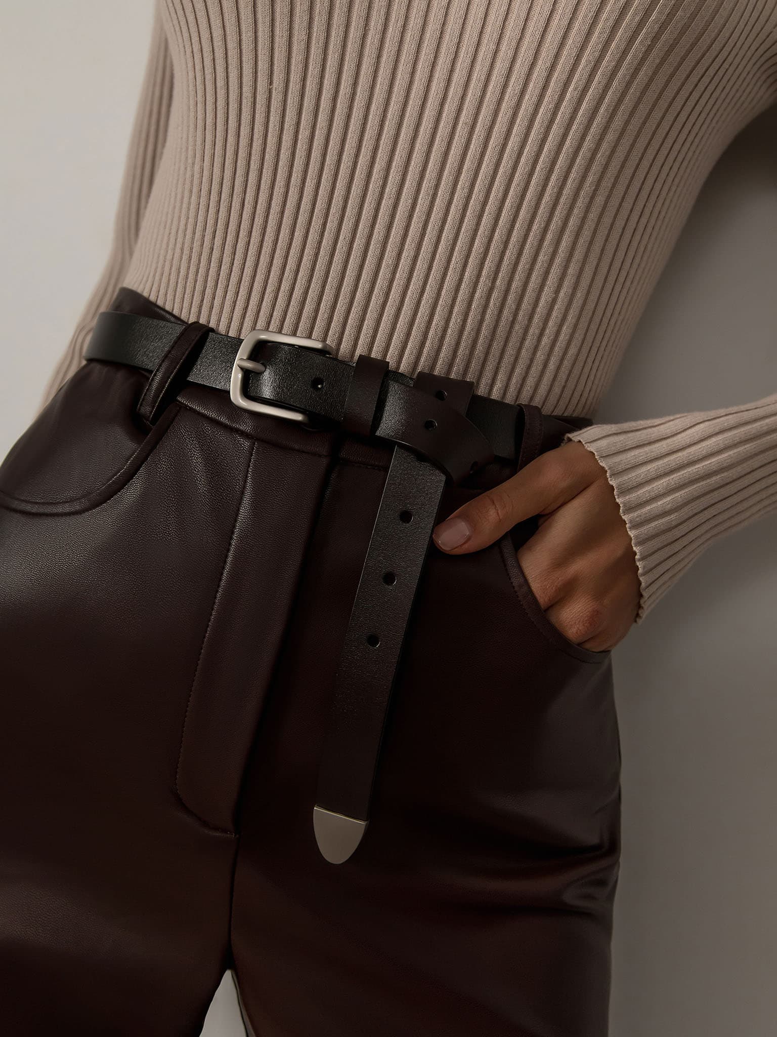 Matte leather belt