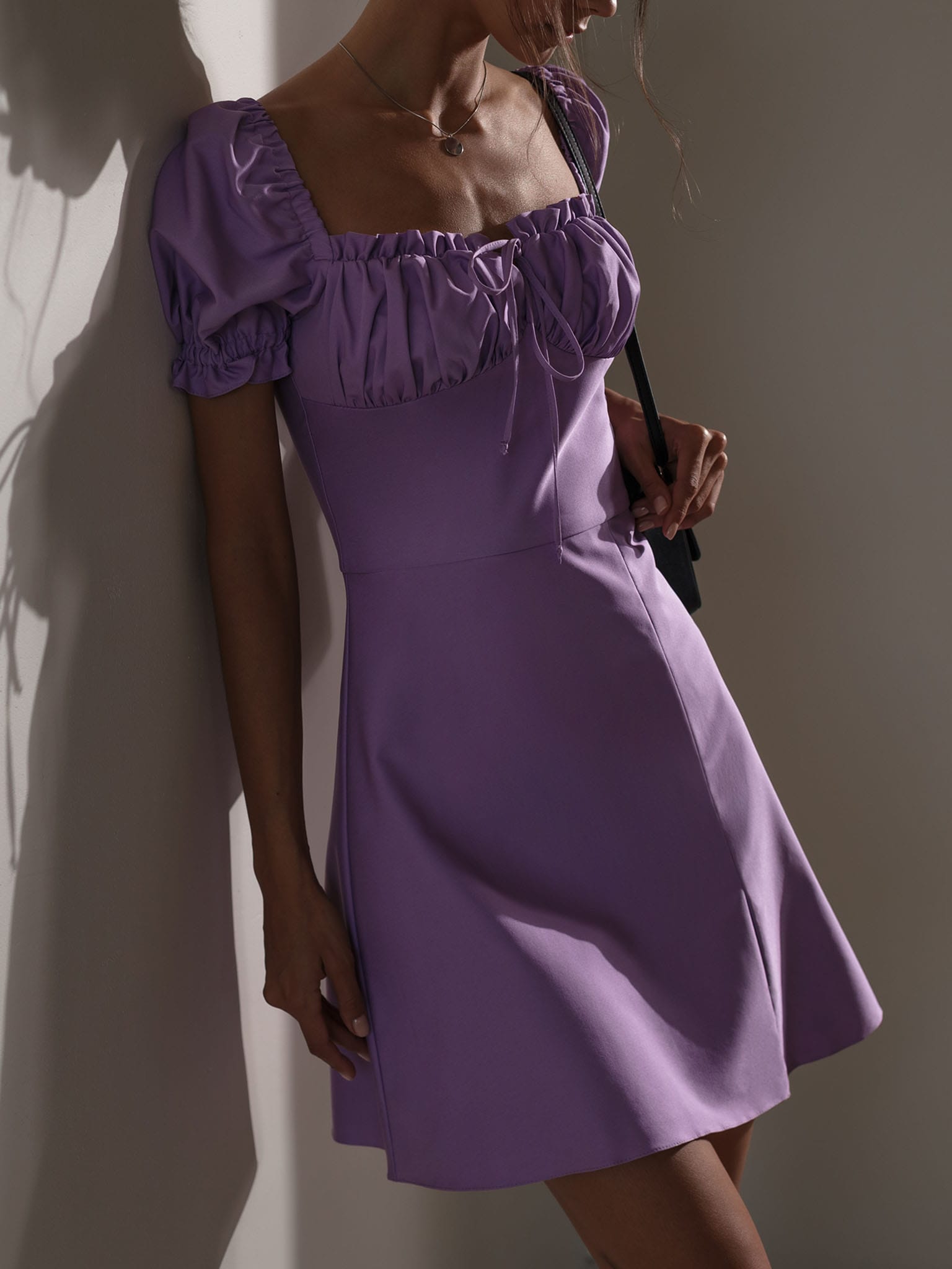 LICHI - Online fashion store :: Gathered slit-detailed mini dress