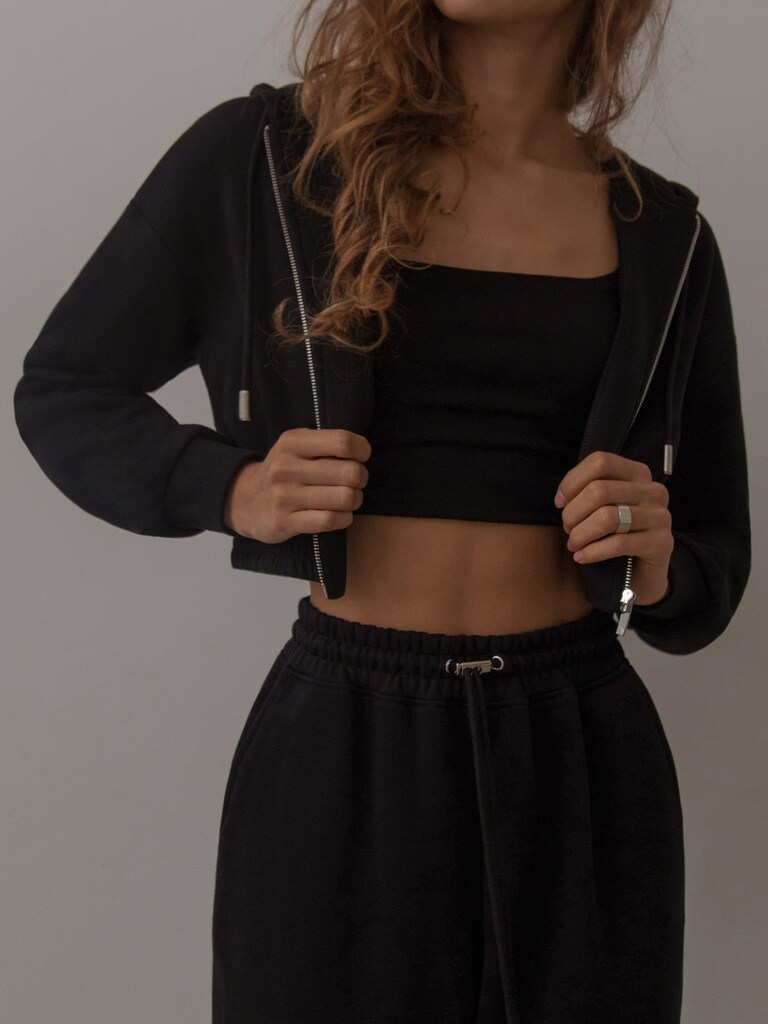 LICHI - Online fashion store :: Cropped french terry zip-up hoodie