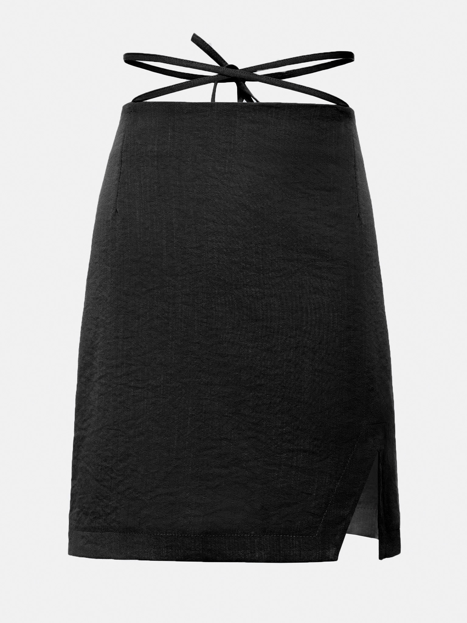 Прямая юбка мини с завязками на талии