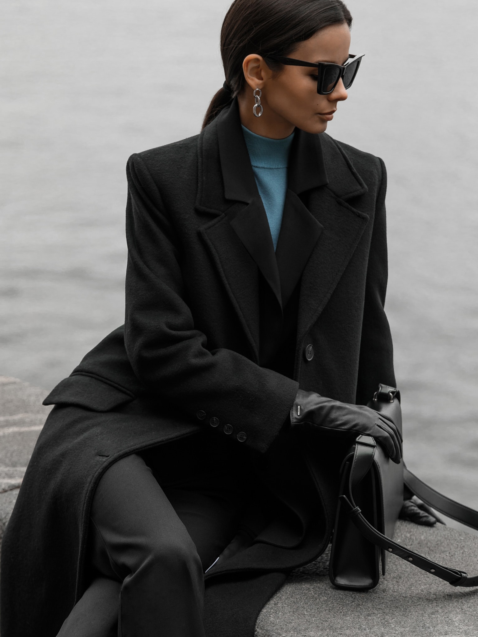 Belted single-breasted wool-blend coat